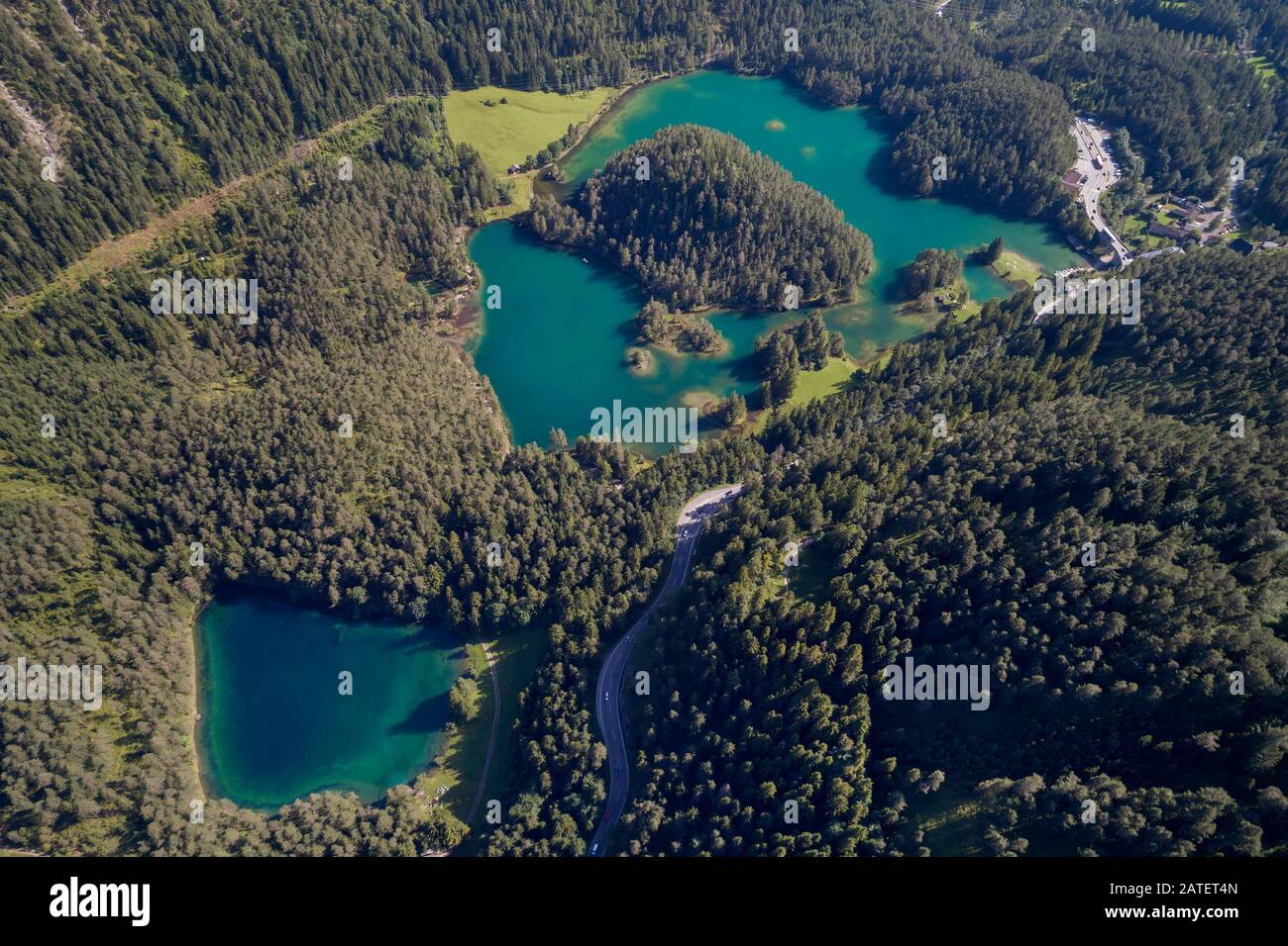Veduta Aerea Di Samarangersee E Fernsteinsee, Nassereith, Tirolo, Austria Foto Stock