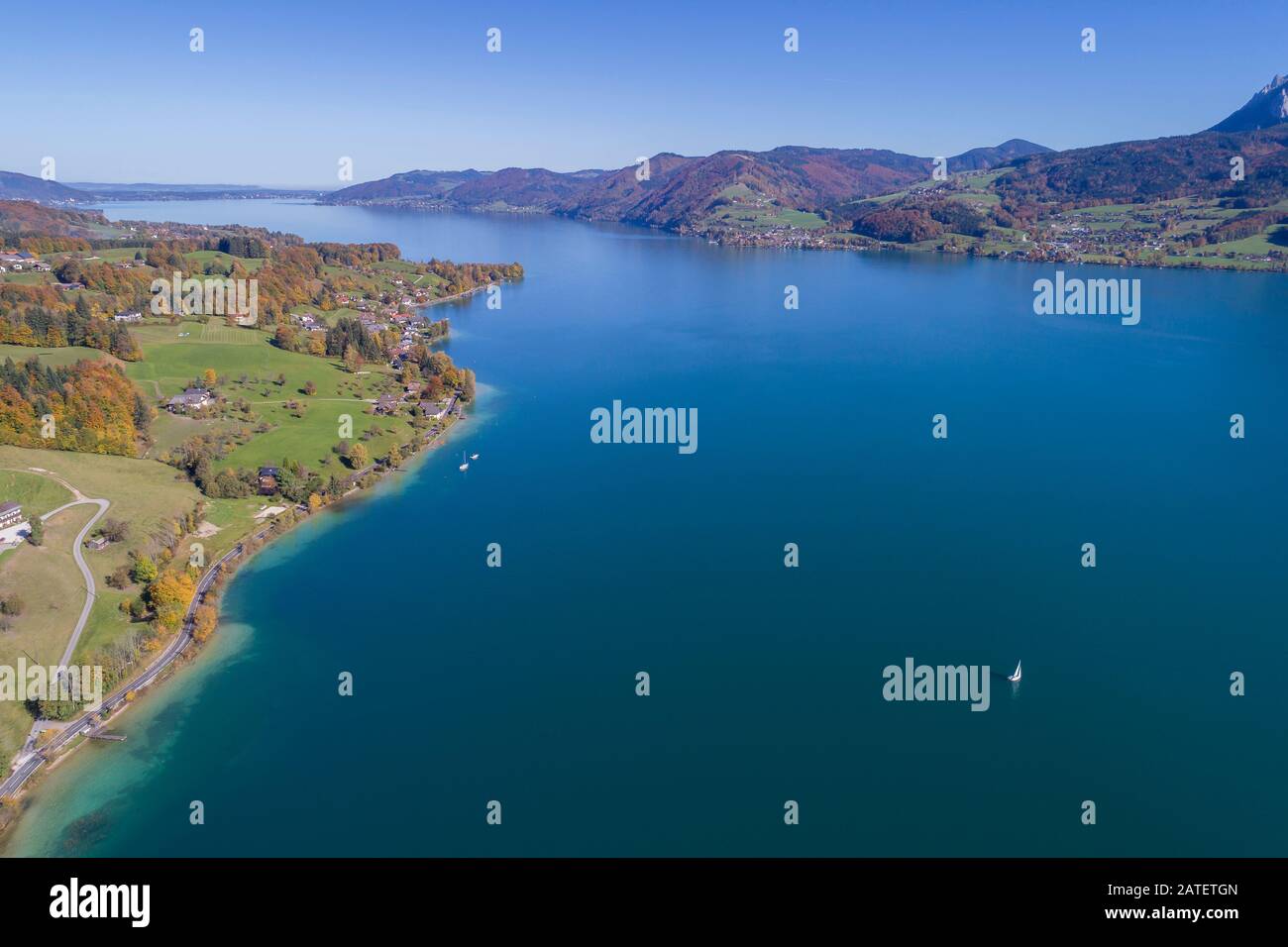 Veduta Aerea Da Wolfgangsee, Salzkammergut, Austria Foto Stock