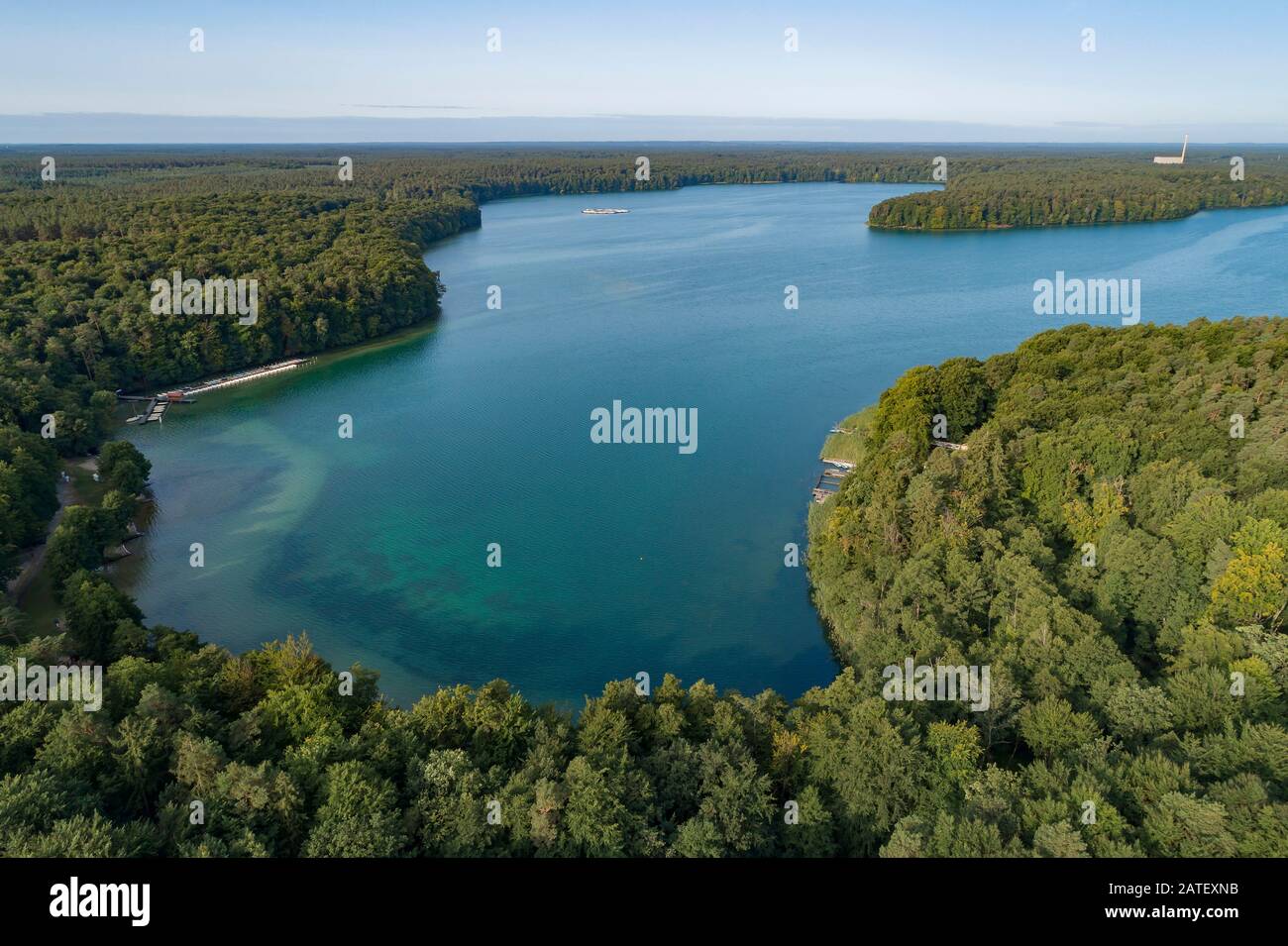 Veduta Aerea Del Lago Di Stechlin, Stechlinsee, Stechlin, Oberhavel, Brandeburgo, Germania Foto Stock
