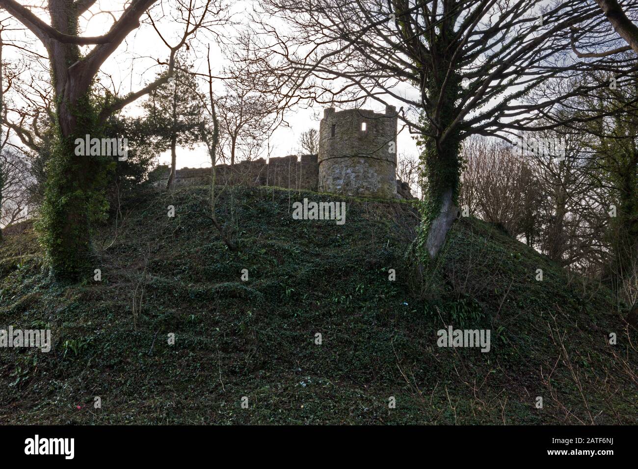 Castello di Aberlleiniog sull'isola di Anglesey era originariamente una fortezza di motte e bailey costruita dai Normanni. Foto Stock