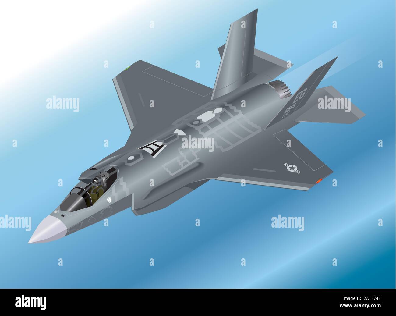 Illustrazione vettoriale isometrica dettagliata di un F-35 Lightning II Fighter Jet Illustrazione Vettoriale