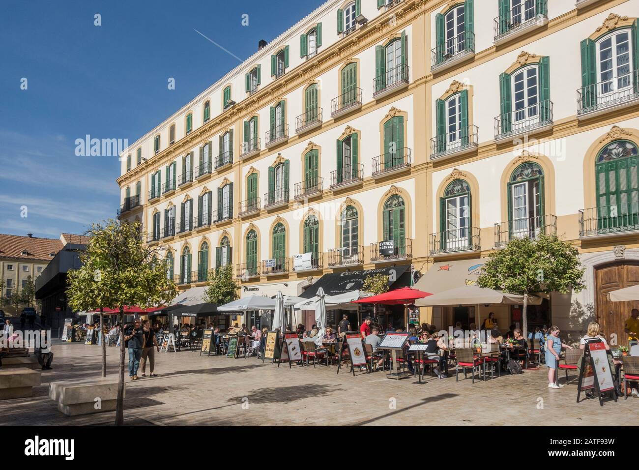 Malaga Spagna. Plaza de la Merced (Piazza della Misericordia), piazza pubblica, Malaga, Andalusia, Spagna. Foto Stock