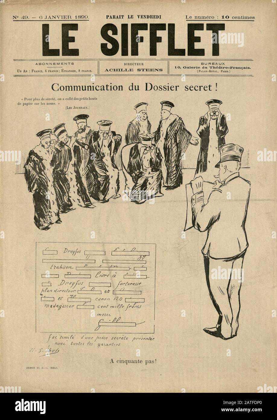 L'affare Dreyfus 1894-1906 - Le Sifflet, 6 gennaio 1899 - Francese giornale illustrato Foto Stock