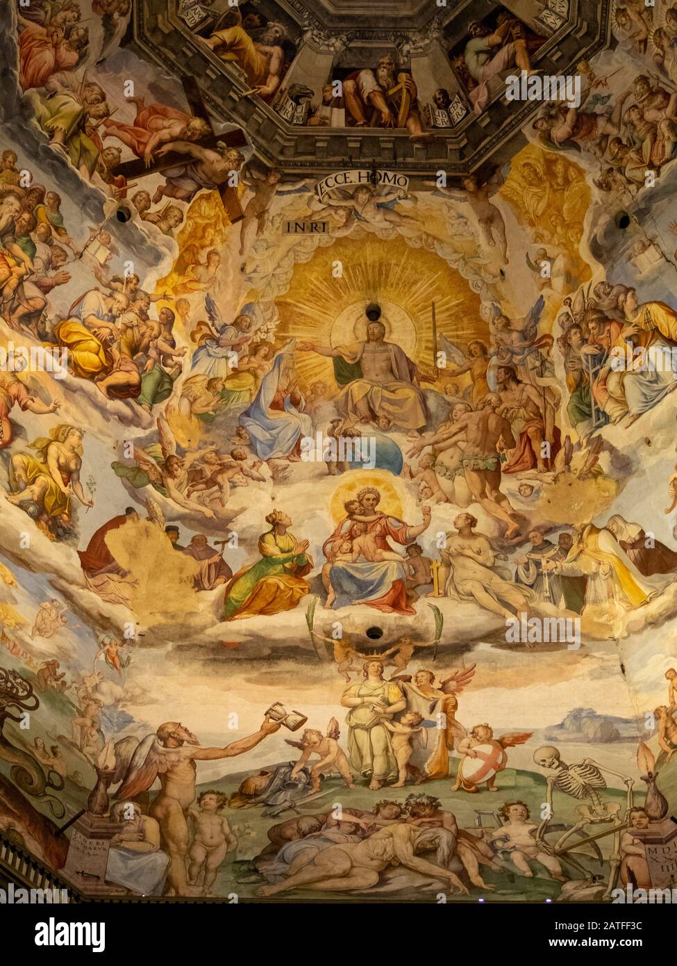 Particolare dell'affresco che copre l'interno della cupola di Santa Maria del Fiore, Firenze Foto Stock
