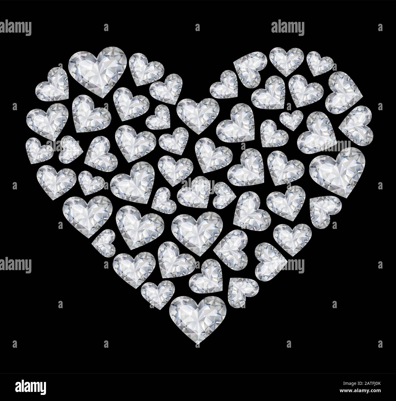 diamanti cuore su sfondo nero Illustrazione Vettoriale