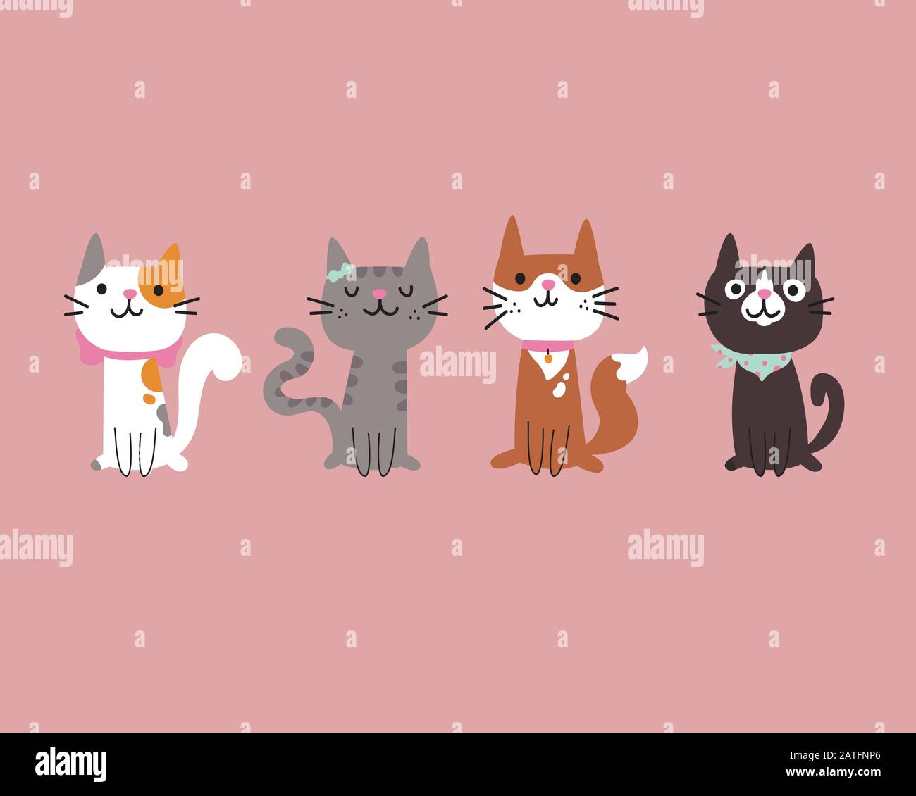 Set di diversi cartoni animati cats.Vector Cartoon Illustrazione Vettoriale