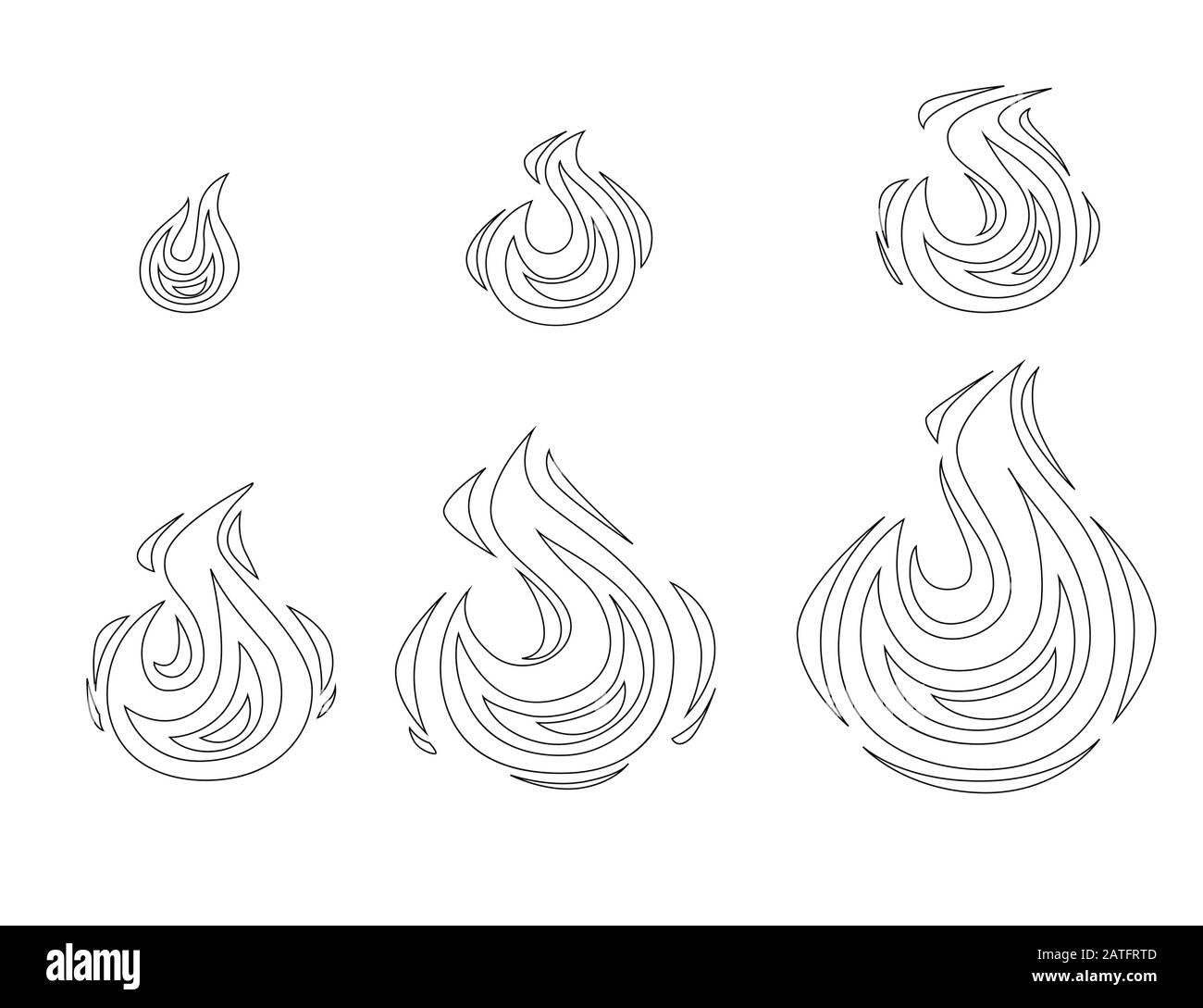 Set di stili di contorno dell'illustrazione del vettore di fiamma isolato su sfondo bianco Illustrazione Vettoriale