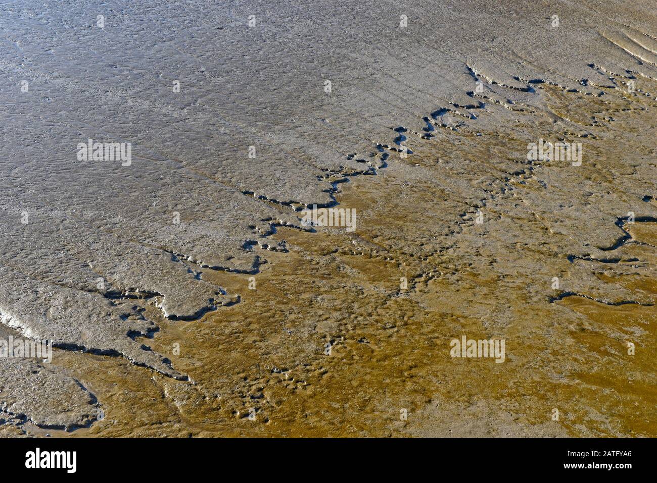 Il fango, esposto alla bassa marea, nel porto di Watchet, Somerset, Regno Unito, sembra un'immagine satellitare di una terra sconosciuta Foto Stock