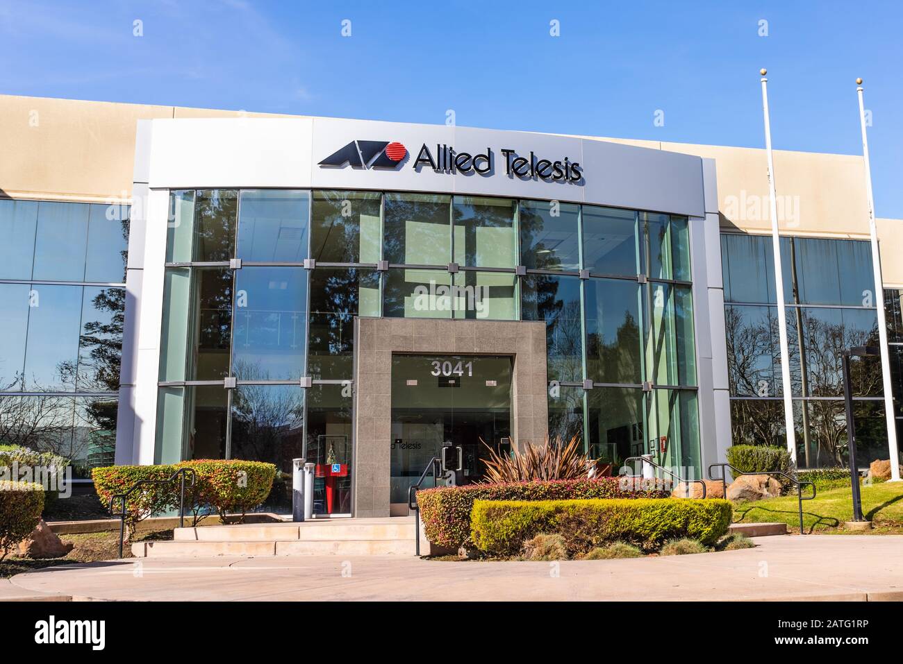 31 gennaio 2020 San Jose / CA / USA - sede della Allied Telesis North American nella Silicon Valley; Allied Telesis è un'infrastruttura di rete giapponese a Foto Stock
