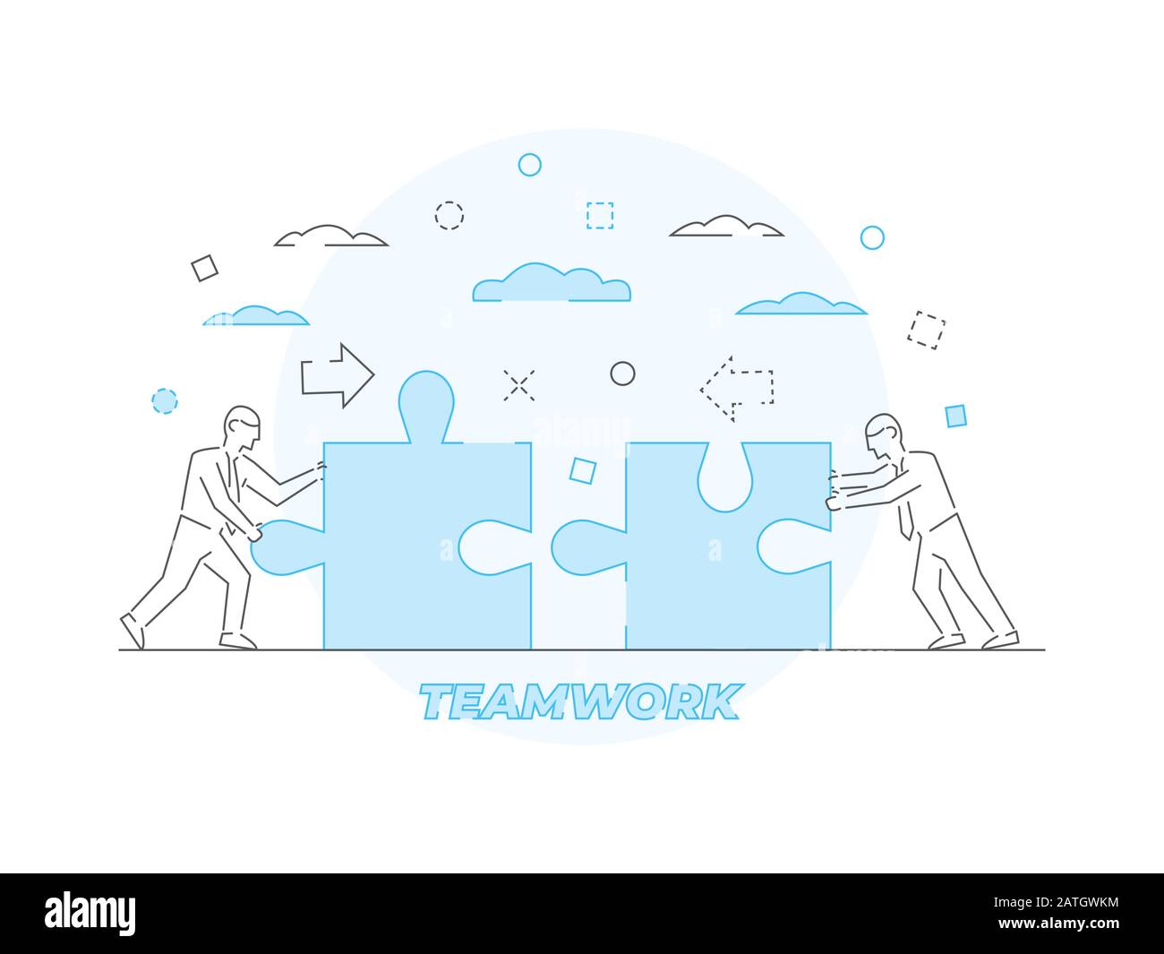 Lavoro di squadra concetto di business illustrazione vettoriale in stile lineare Illustrazione Vettoriale