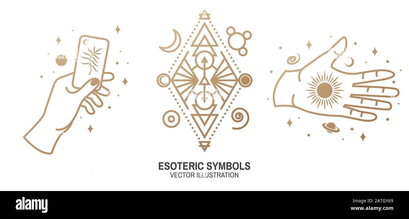 Simboli esoterici. Illustrazione del vettore. Badge geometrico a linea