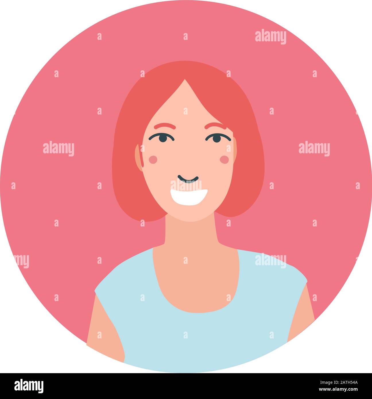 Colorata cerchia femminile in stile piatto. Icona vettore cartoon. Design moderno. Donna faccia. Profilo avatar silhouette persona. Ritratto rotondo isolato. Illustrazione Vettoriale