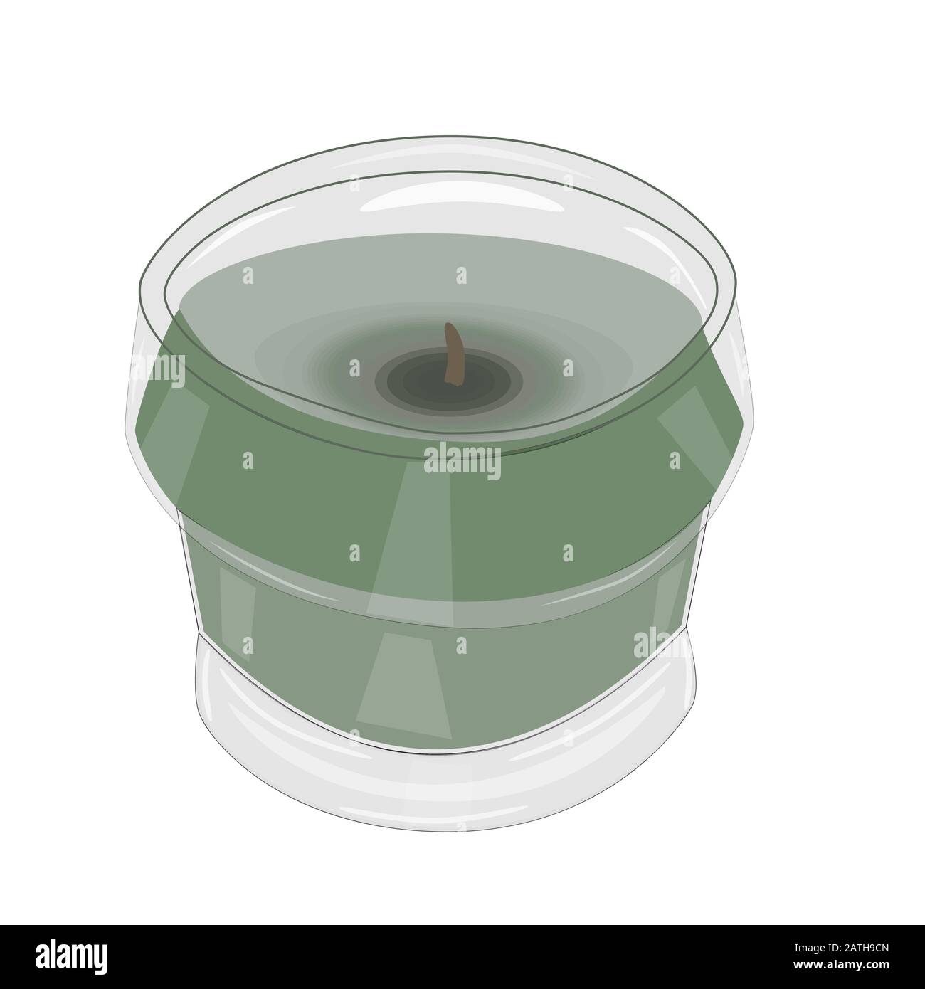 Candela citronella isolata su sfondo bianco. Candela di vetro citronella repellente per zanzare. Aroma tealight candela.Cera Aromatica rotonda spa candela.Vector Illustrazione Vettoriale