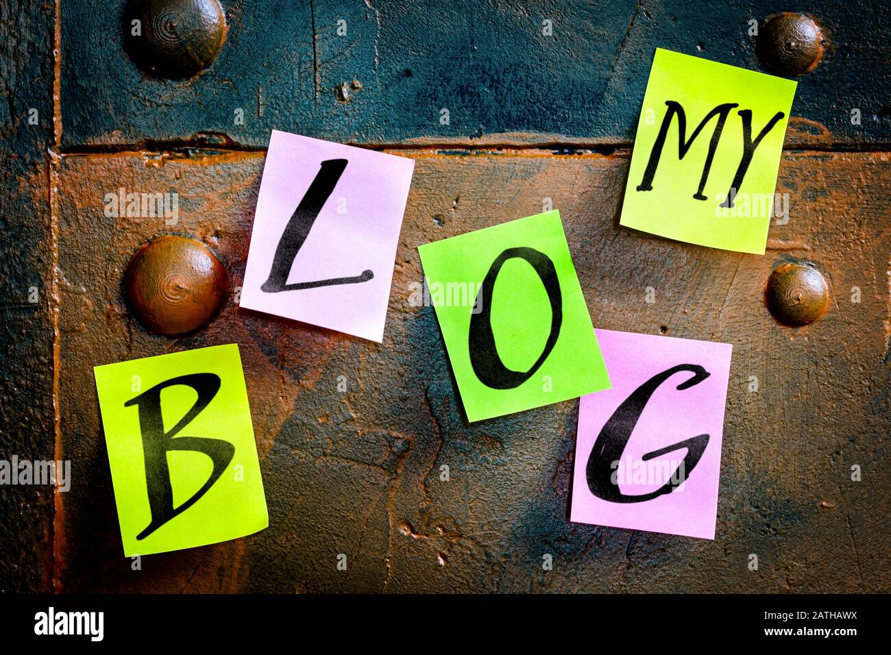 Notepads sulla parete, testo inglese il mio Blog, sfondo per blogger o la homepage Foto Stock