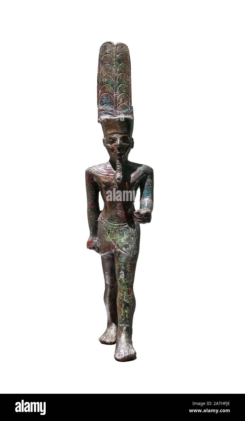 Statuetta del Dio egiziano Amun di bronzo. Tardo Periodo 715 a.C. Museo Dell'Antico Egitto Cultura Di Barcellona, Spagna Foto Stock