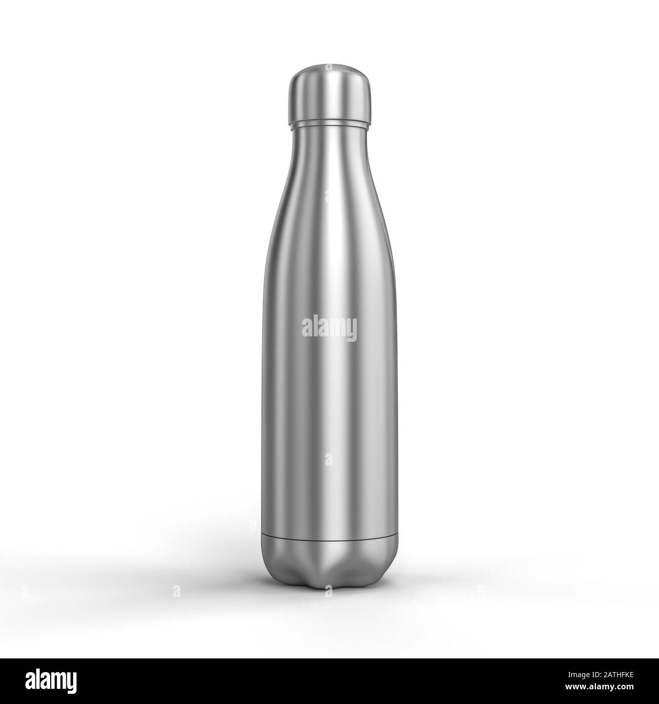 3d rende l'immagine di una bottiglia termica in acciaio inox. concetto di riutilizzo ed ecologia contro l'uso eccessivo di plastica. Foto Stock