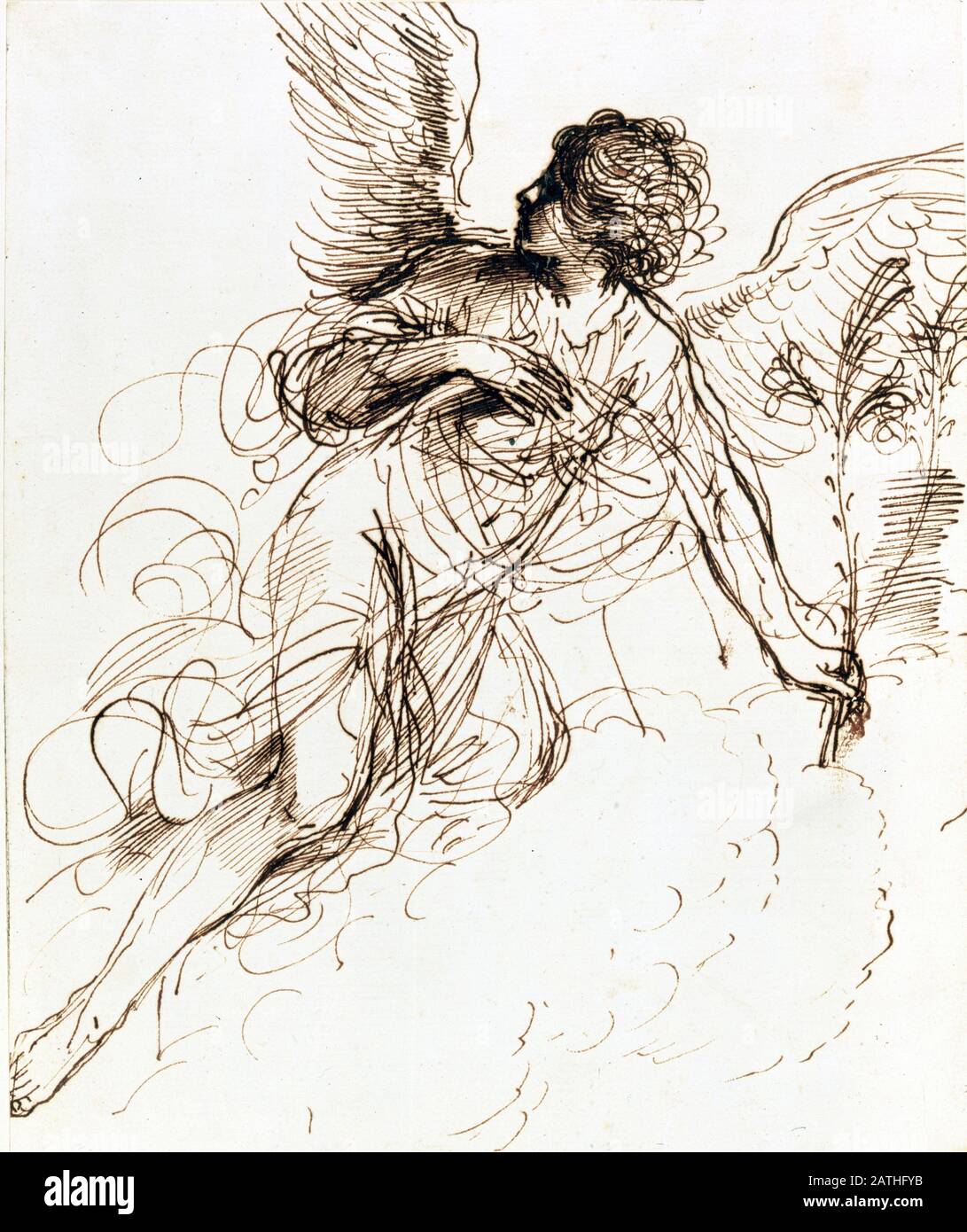 Giovanni Francesco Barbieri conosciuto come la scuola italiana Guercino L'Angelo dell'Annunciazione 1646 penna (23,7 x 16,8 cm) Londra, la collezione reale Foto Stock