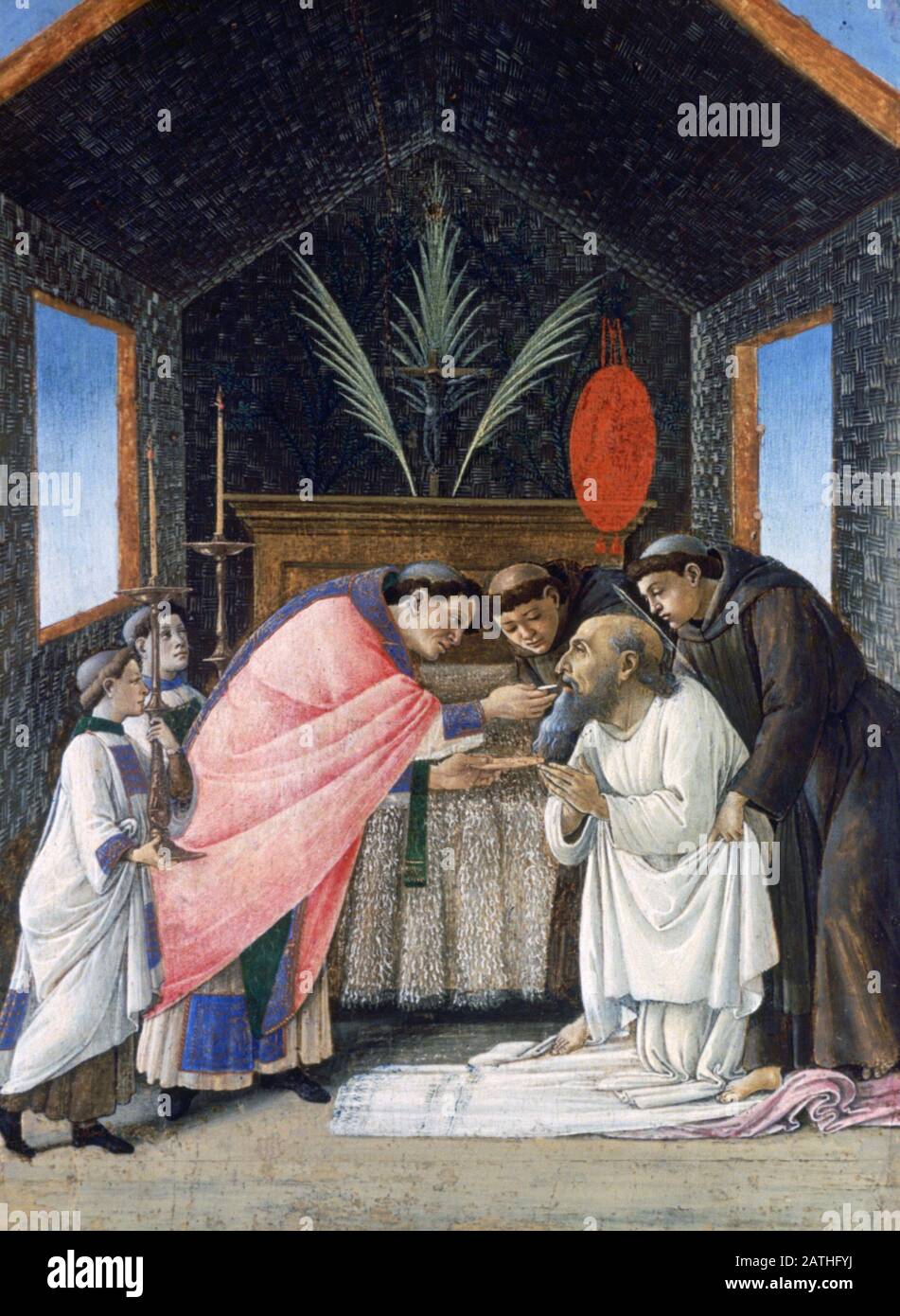 Sandro Botticelli Scuola Italiana l'ultima comunione di San Girolamo inizio 1490s Tempera e oro su legno (34,3 x 25,4 cm) New York, Metropolitan Museum of Art Foto Stock