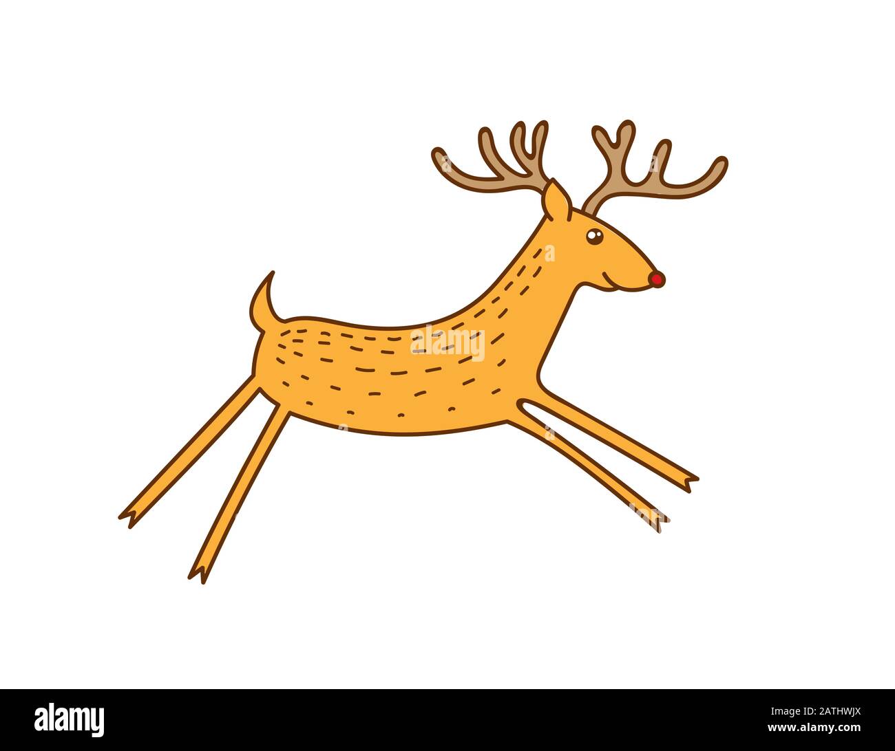 Vettore Rudolph Il Red Naso Deer In Esecuzione, Happy Brown Raindeer Vector Illustrazione Isolato Su Sfondo Bianco, Vacanze Invernali Natale Clip Art Illustrazione Vettoriale