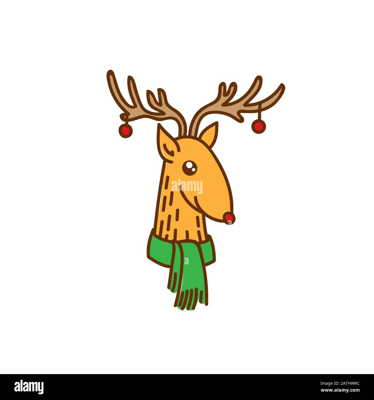 Vettore Rudolph Il Ritratto Della Testa Del Cervo Del Naso Rosso, Raindeer Del Marrone Felice Con L'Illustrazione Del Vettore Dei Baubles Su Illustrazione Del Vettore Dei Horns Isolata Su Sfondo Bianco, Ho Di Inverno Illustrazione Vettoriale