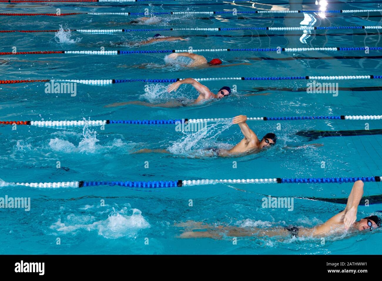 Nuotatori in piscina Foto Stock