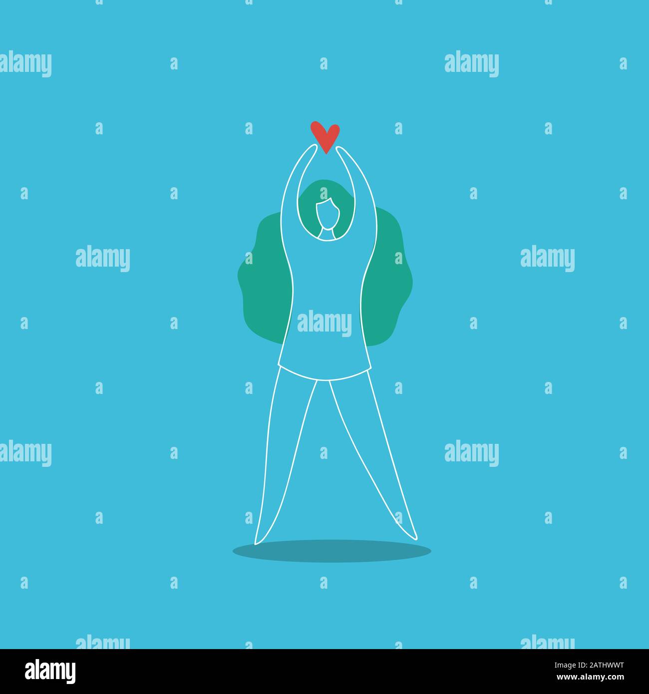 Donna Che Mostra L'Amore Come Cuore, Caduta Nell'Amore, Celebrazione Del Concetto Di Libertà Di Sentimenti, Relazioni E Stile Di Vita Di Festa Di San Valentino, Moderno Appartamento Di Metà Secolo Ve Illustrazione Vettoriale