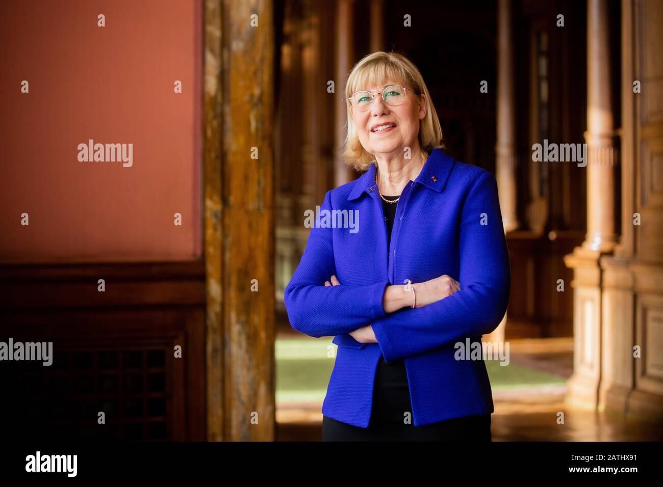 Essen, Germania. 03rd Feb, 2020. Ursula Gather, Presidente del Consiglio di Amministrazione dei Trustees della Fondazione Alfried Krupp von Bohlen und Halbach, ospitata a Villa Hügel. Credit: Rolf Vennenbernd/Dpa/Alamy Live News Foto Stock