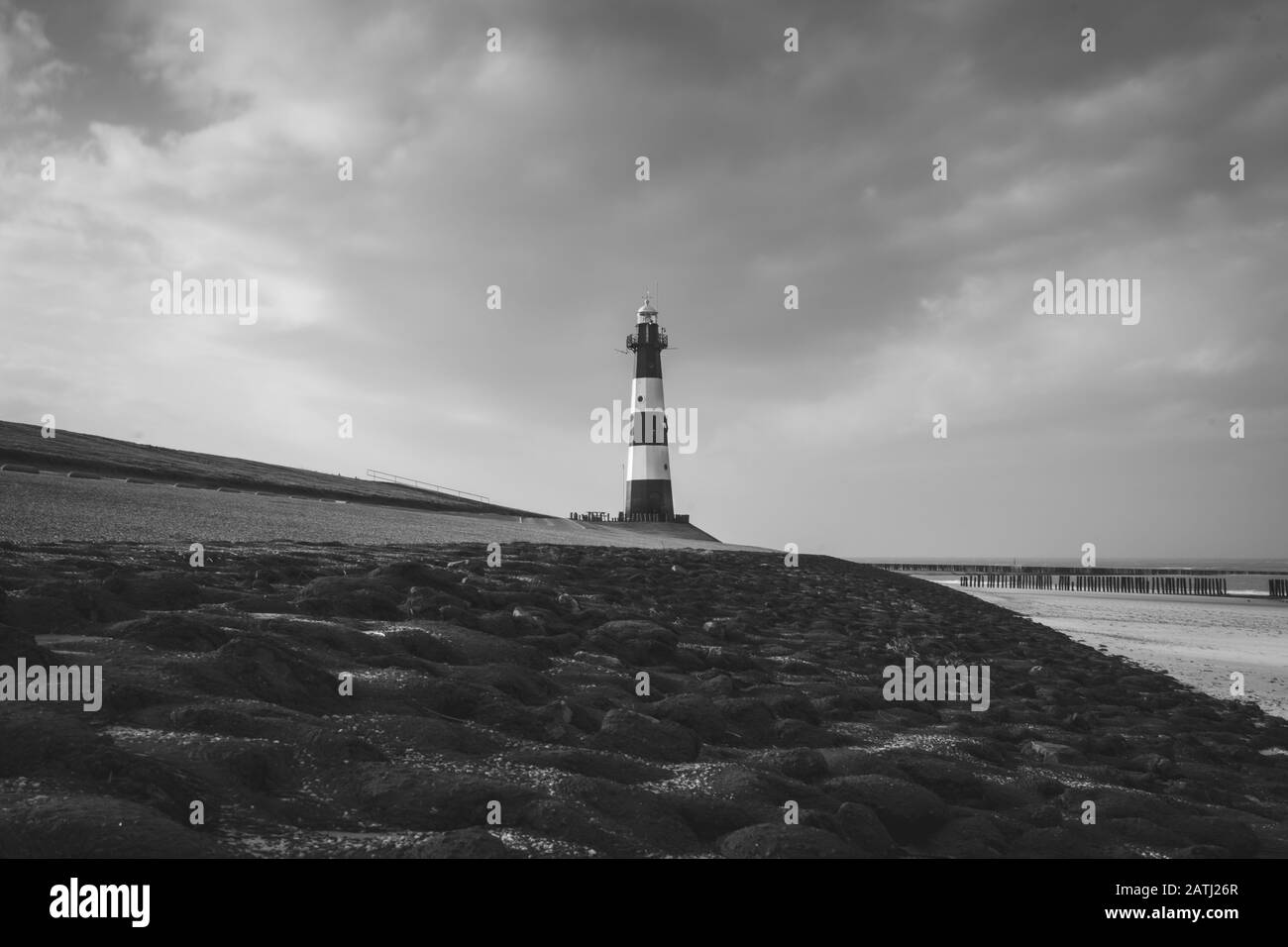 Faro sulla costa di Breskens, Paesi Bassi Foto Stock