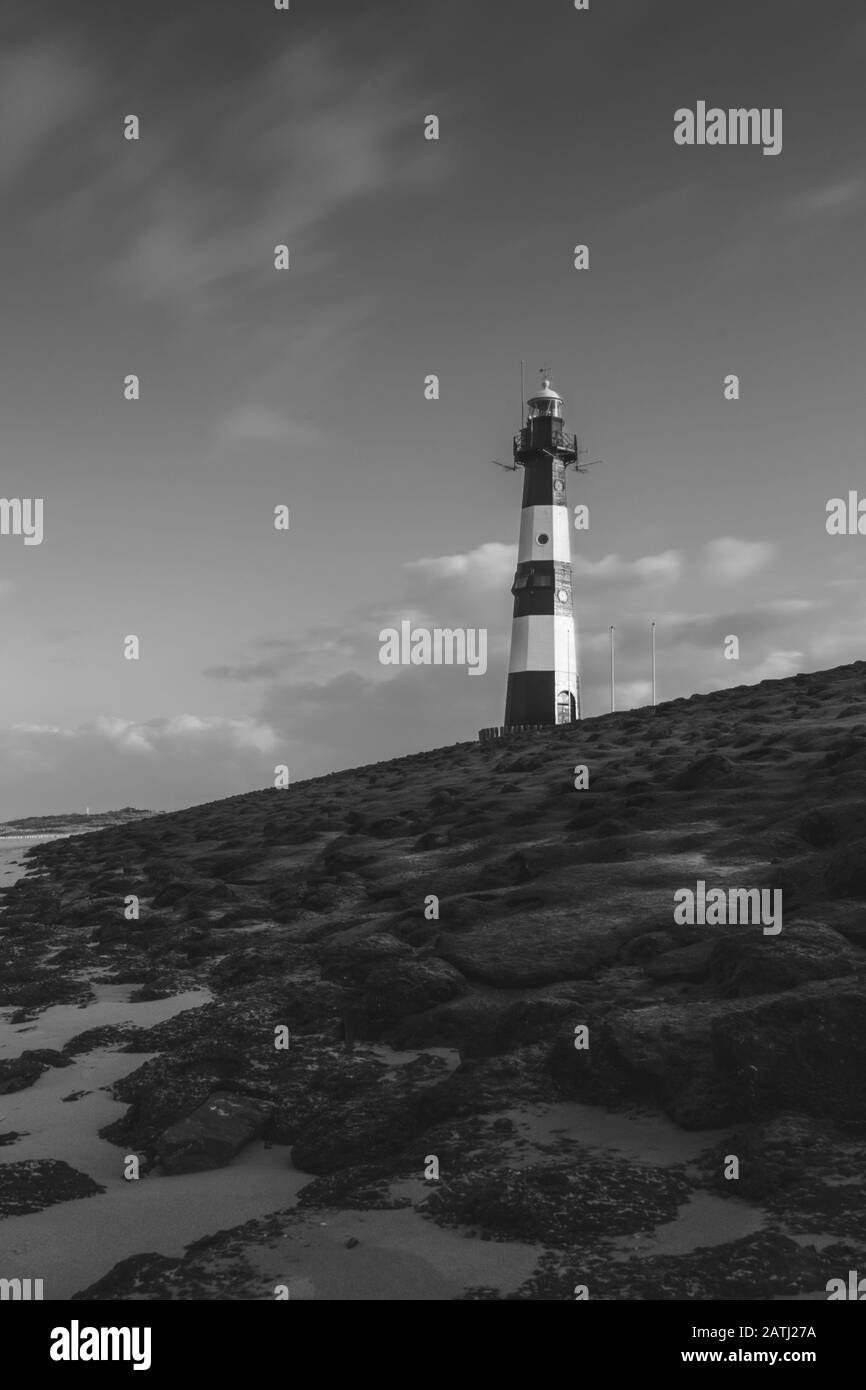 Faro sulla costa di Breskens, Paesi Bassi Foto Stock