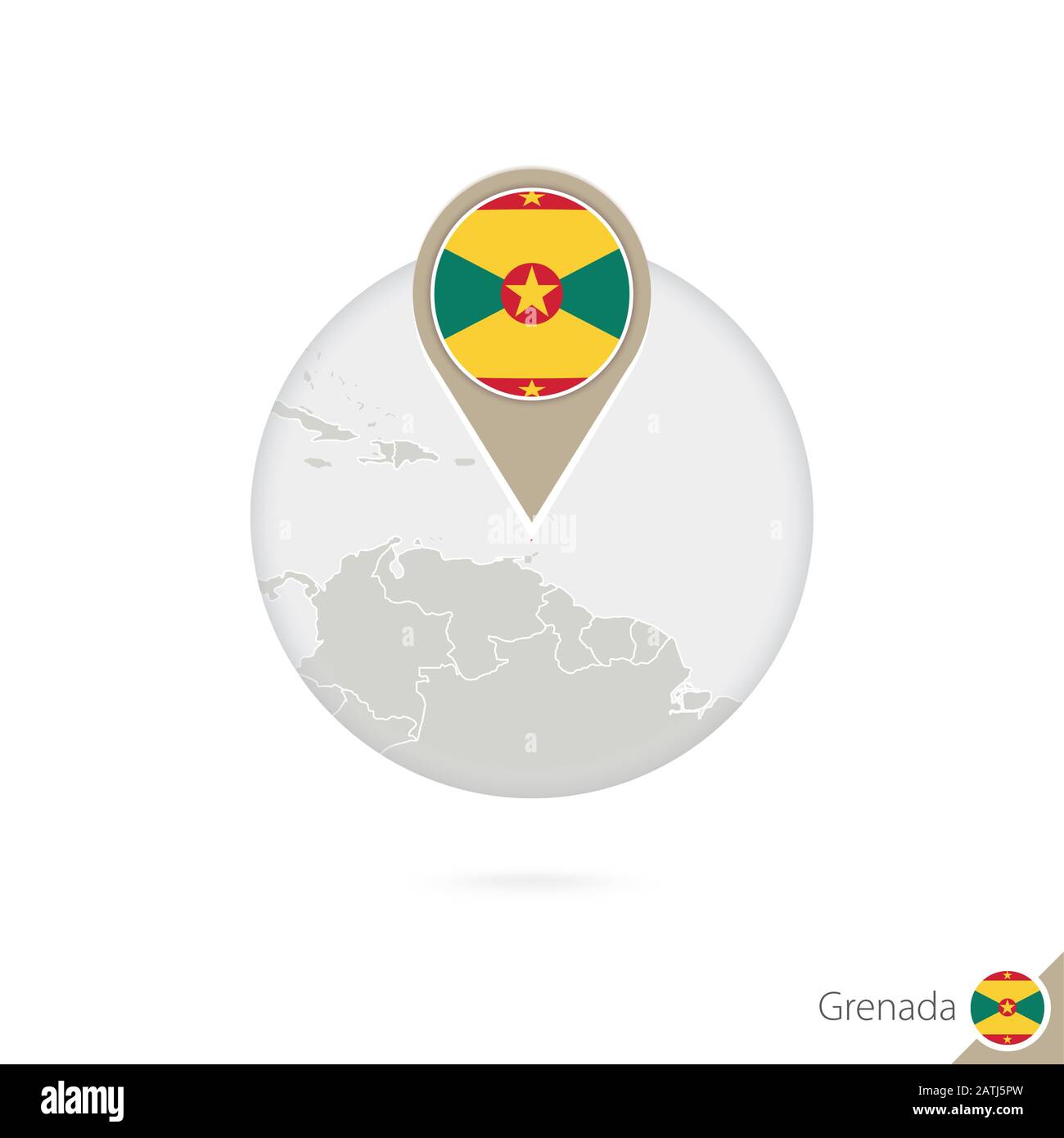 Mappa e bandiera Grenada in cerchio. Mappa di Grenada, bandiera Grenada pin. Mappa di Grenada nello stile del globo. Illustrazione Vettoriale. Illustrazione Vettoriale