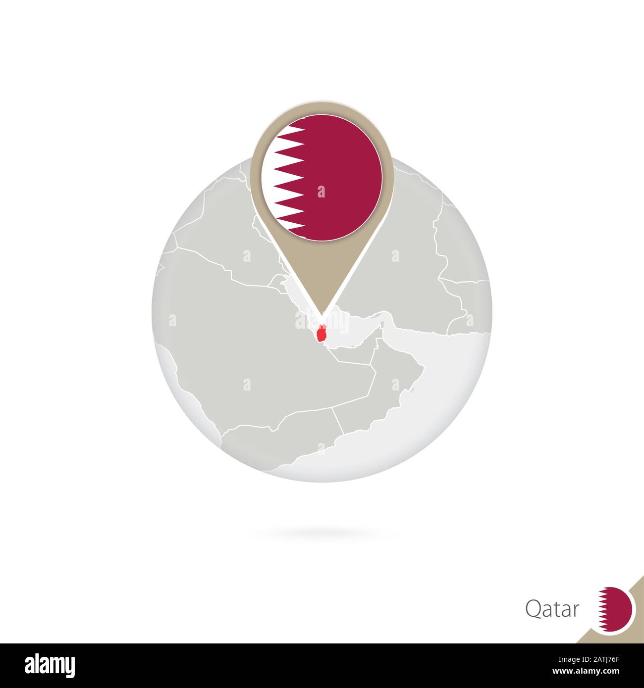Qatar mappa e bandiera in cerchio. Mappa di Qatar, bandiera del Qatar ...