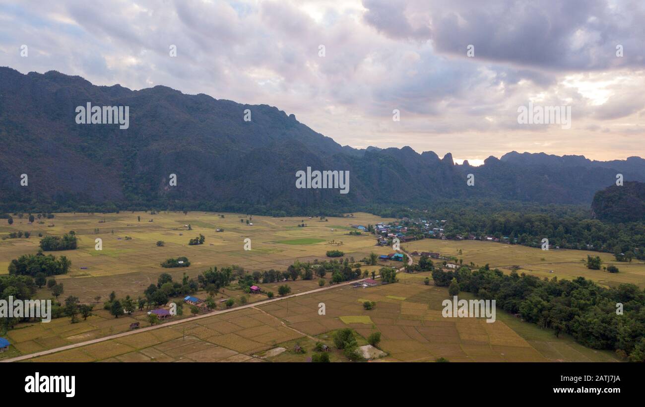 Veduta aerea del Kong lo Village Laos. Foto Stock