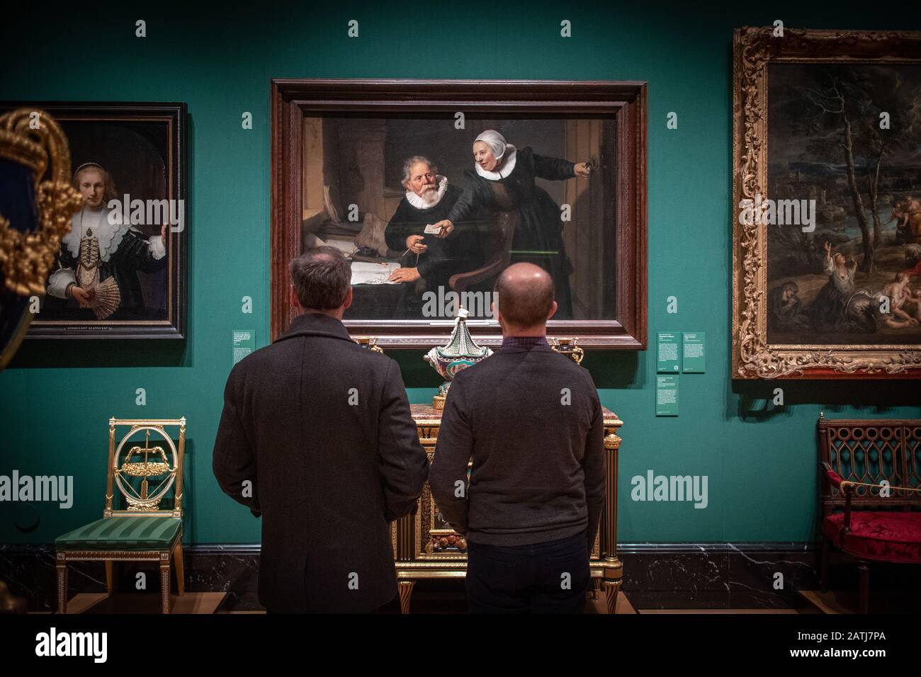Il costruttore navale e Sua Moglie un dipinto del 1633 di Rembrandt in mostra alla Queens Gallery di Londra. Una galleria che mostra alcune delle opere d'arte più belle del mondo Foto Stock