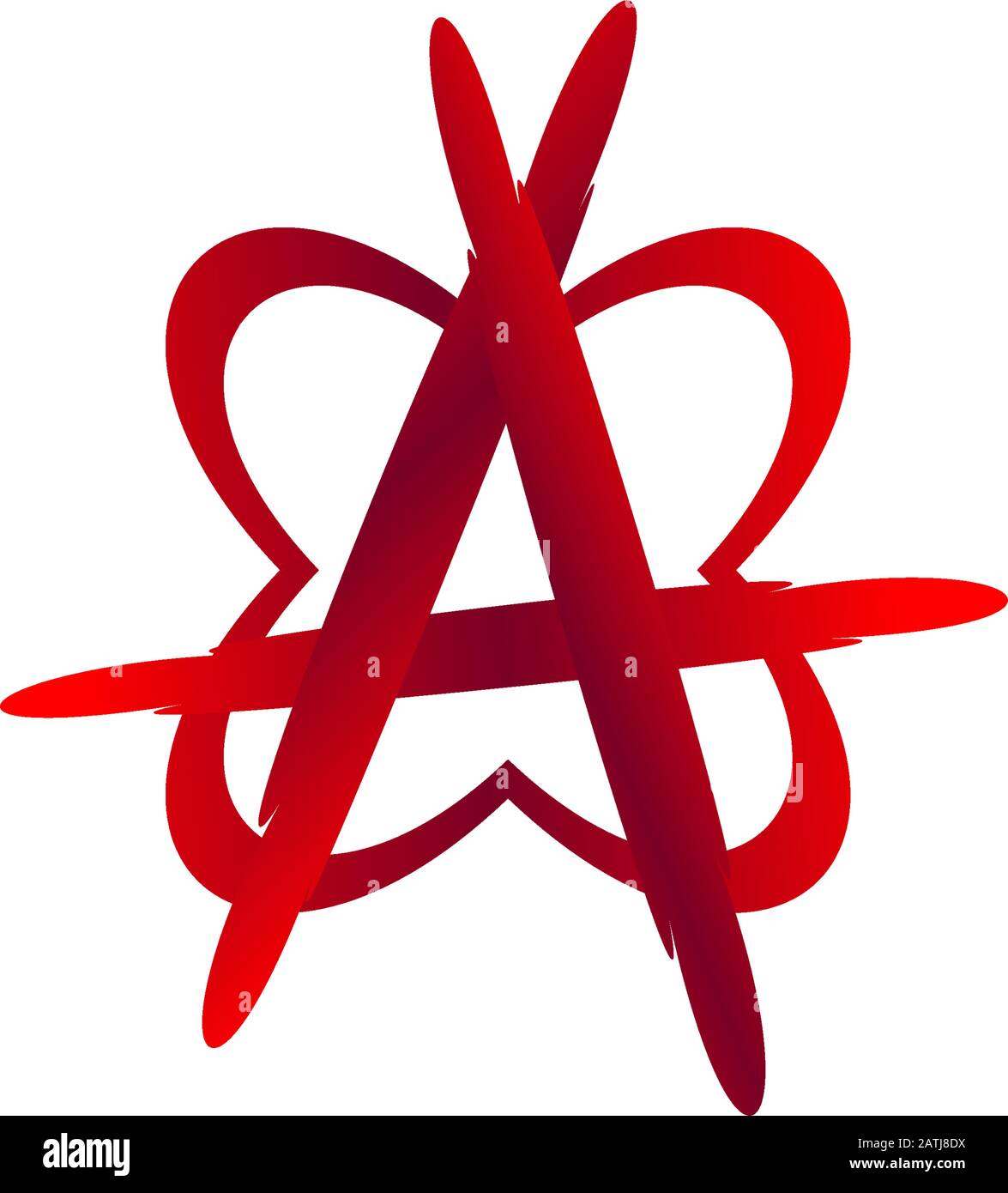 Simbolo di anarchia con forma a farfalla, lettera A modello di disegno con logo alfabetico, colore del sangue, file vettoriale EPS 10 Illustrazione Vettoriale
