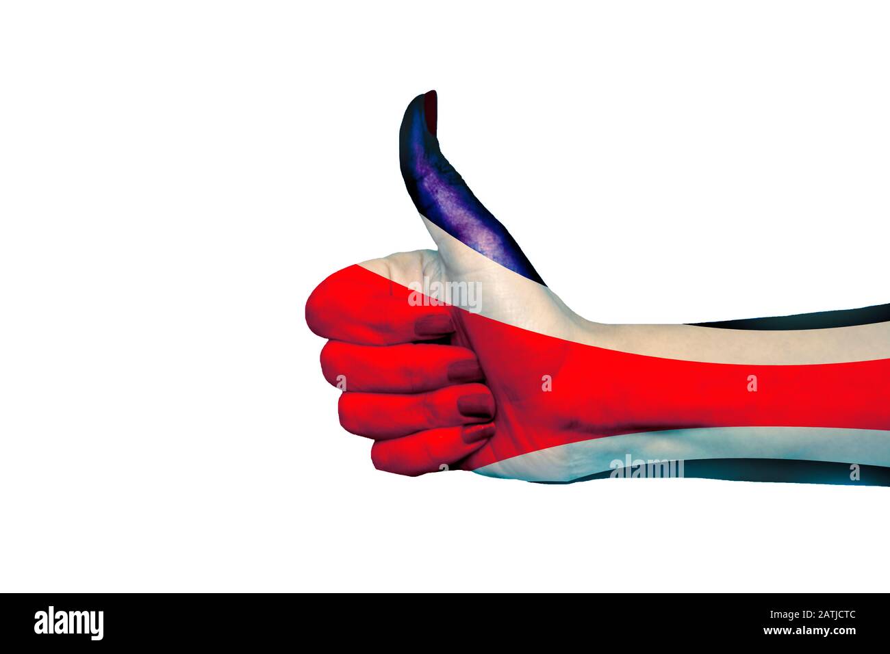 Bandiera del Costa Rica dipinta a mano che mostra pollici in su Foto Stock