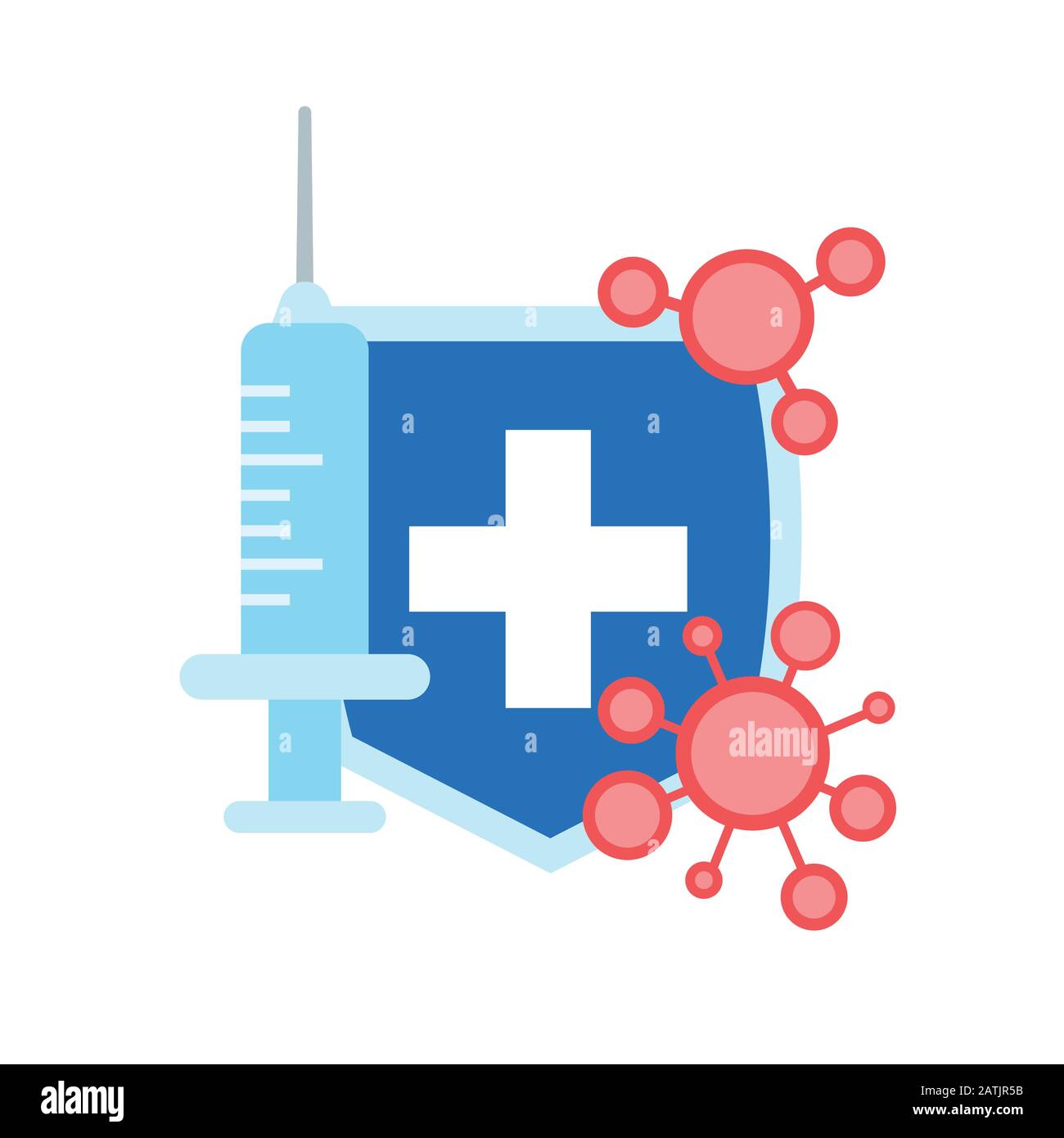 Epidemia MERS-cov influenza fluttuante suringe il concetto di protezione del virus di vaccinazione scudo protettivo wuhan coronavirus 2019-nCoV pandemia salute medica rischio illustrazione vettoriale Illustrazione Vettoriale