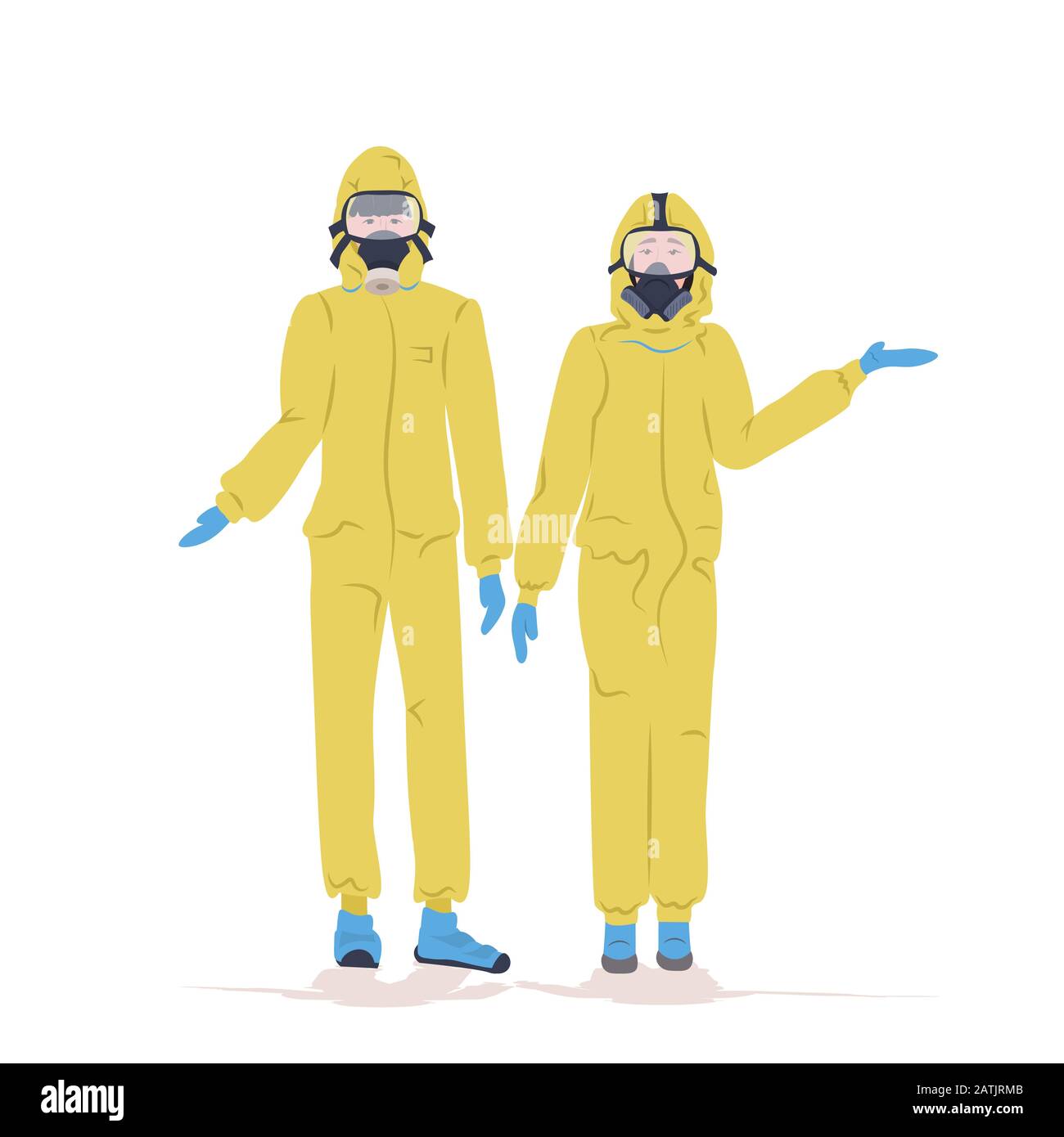 Uomo donna in abiti e maschere di protezione per prevenire epidemia MERS-cov wuhan coronavirus 2019-nCoV pandemia di salute medica rischio di immagine vettoriale a tutta lunghezza Illustrazione Vettoriale