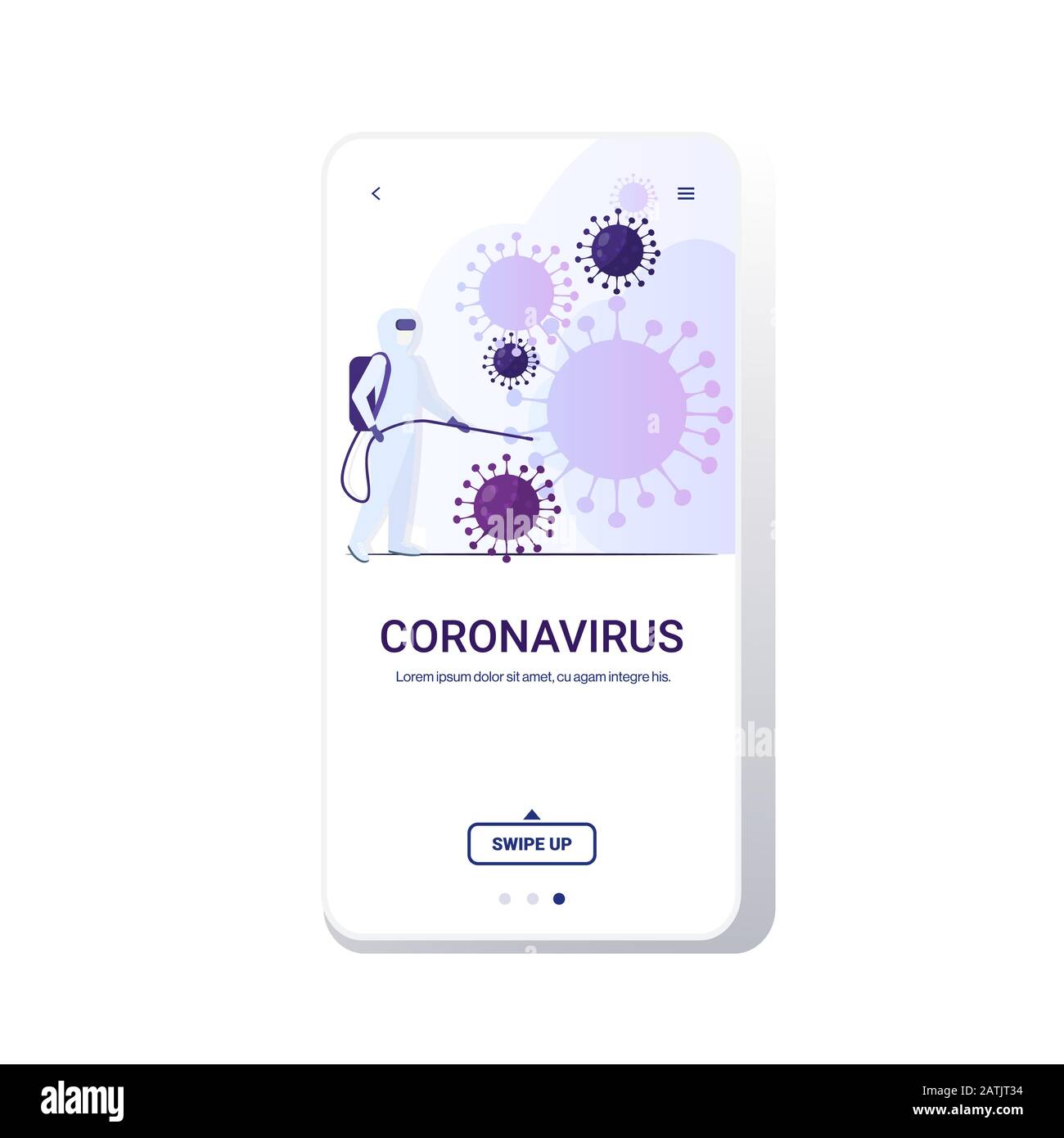 Scienziato in hazmat suit pulizia e disinfezione cellule di coronavirus epidemia MERS-cov virus concetto wuhan 2019-nCoV pandemia salute rischio di tutta la lunghezza nobile app copia spazio immagine vettore Illustrazione Vettoriale