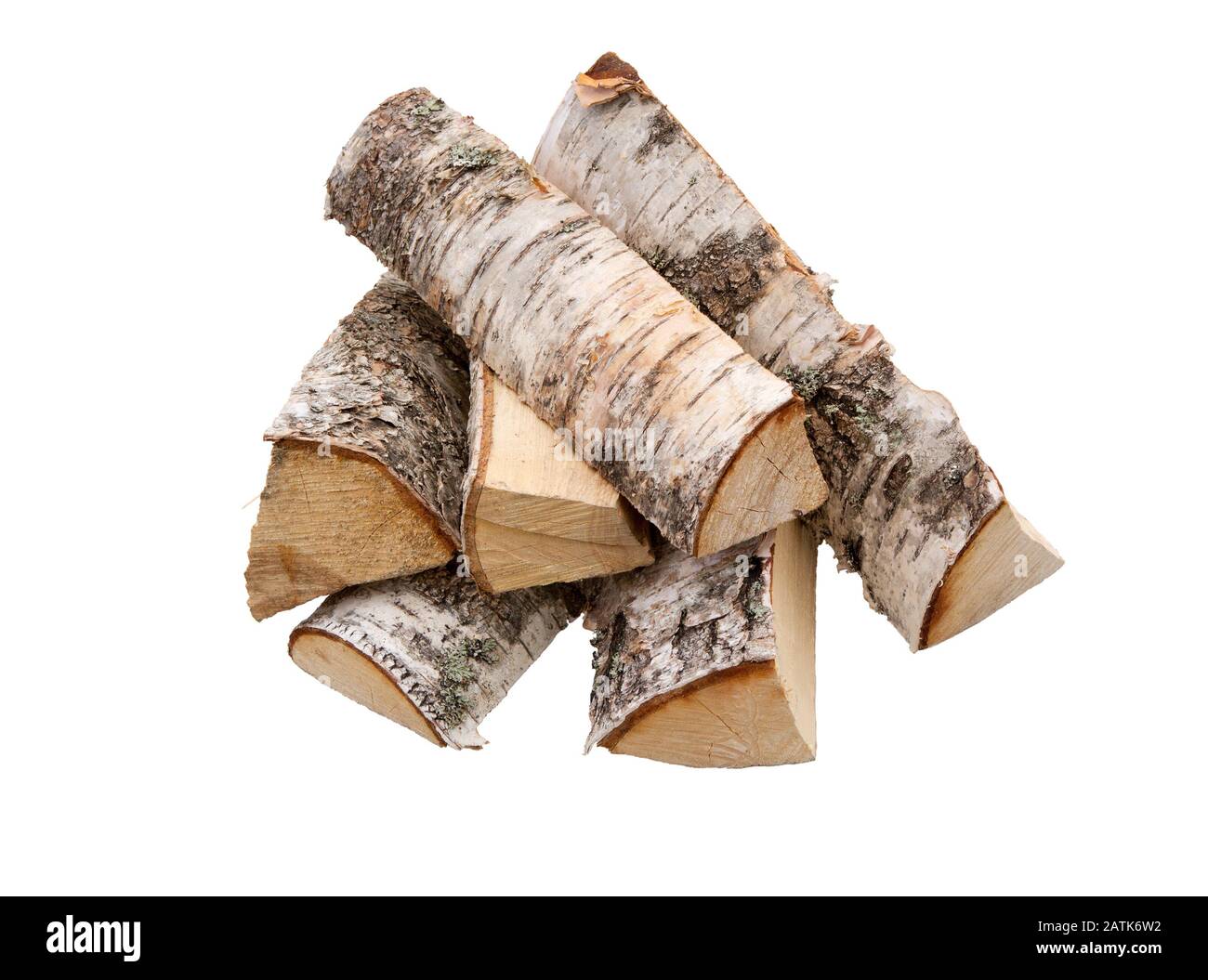 Legna Da Ardere. Pila di legna da ardere isolata su sfondo bianco. Tronchi di betulla - percorso di Clipping. Foto Stock
