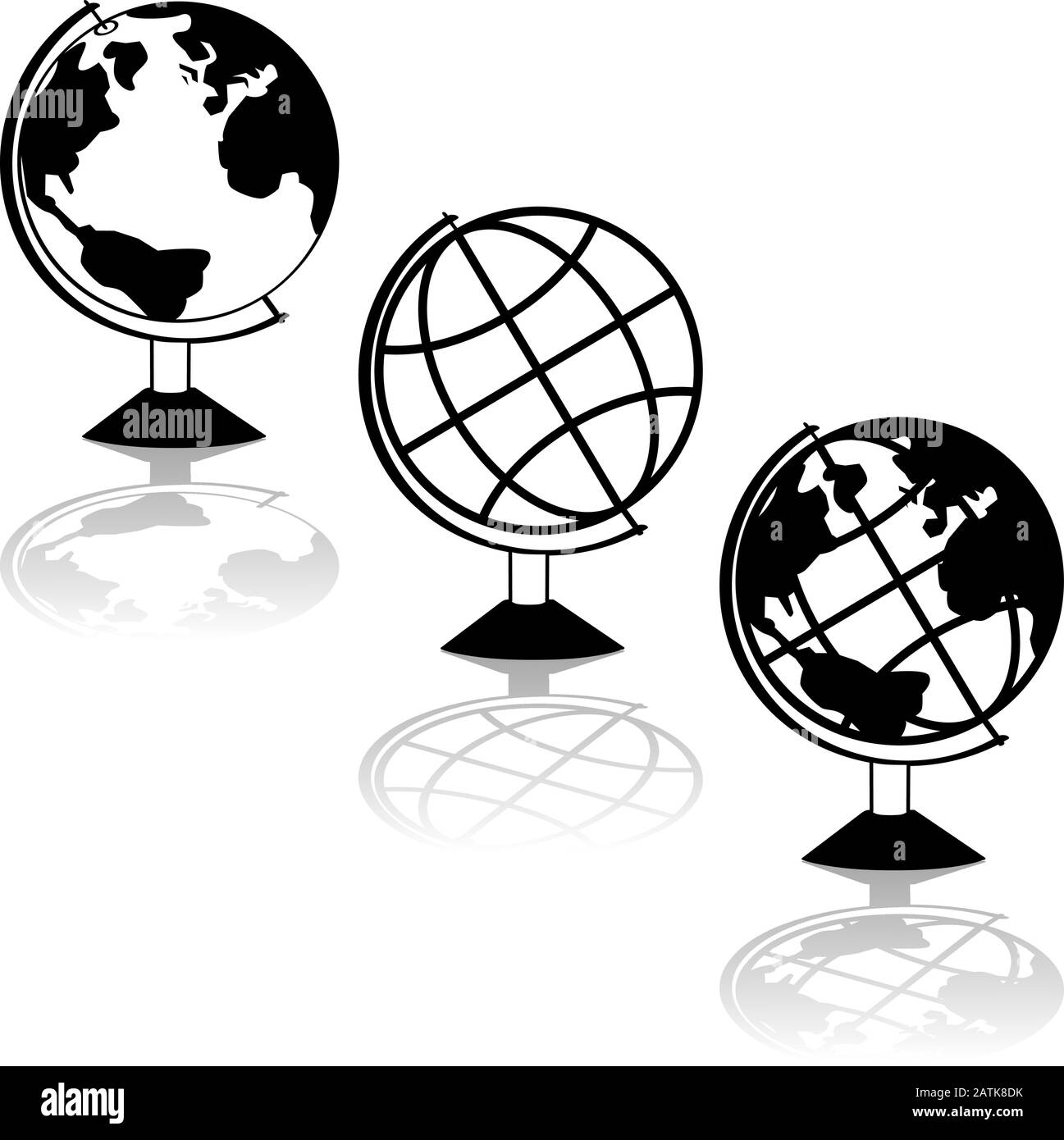 Insieme di icone che mostra tre diverse rappresentazioni di un globo Illustrazione Vettoriale