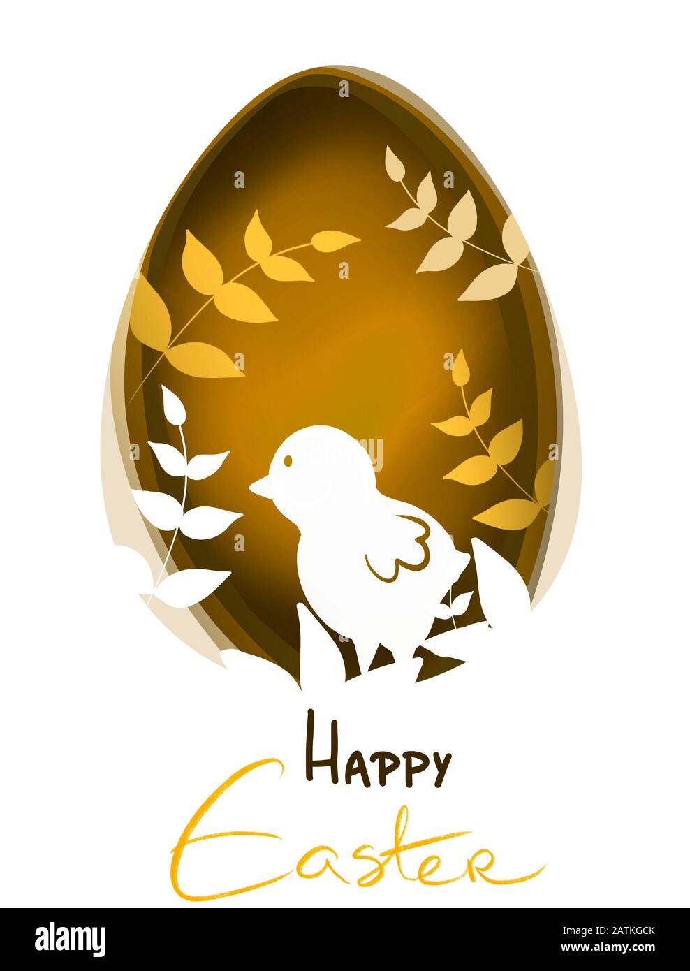 Illustrazione di un uovo di Pasqua e pollo al suo interno Foto Stock