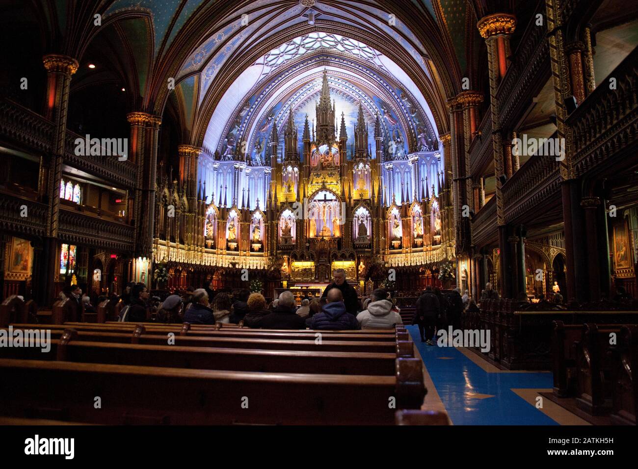 Interno della Basilica di Notre-Dame di Montreal Foto Stock