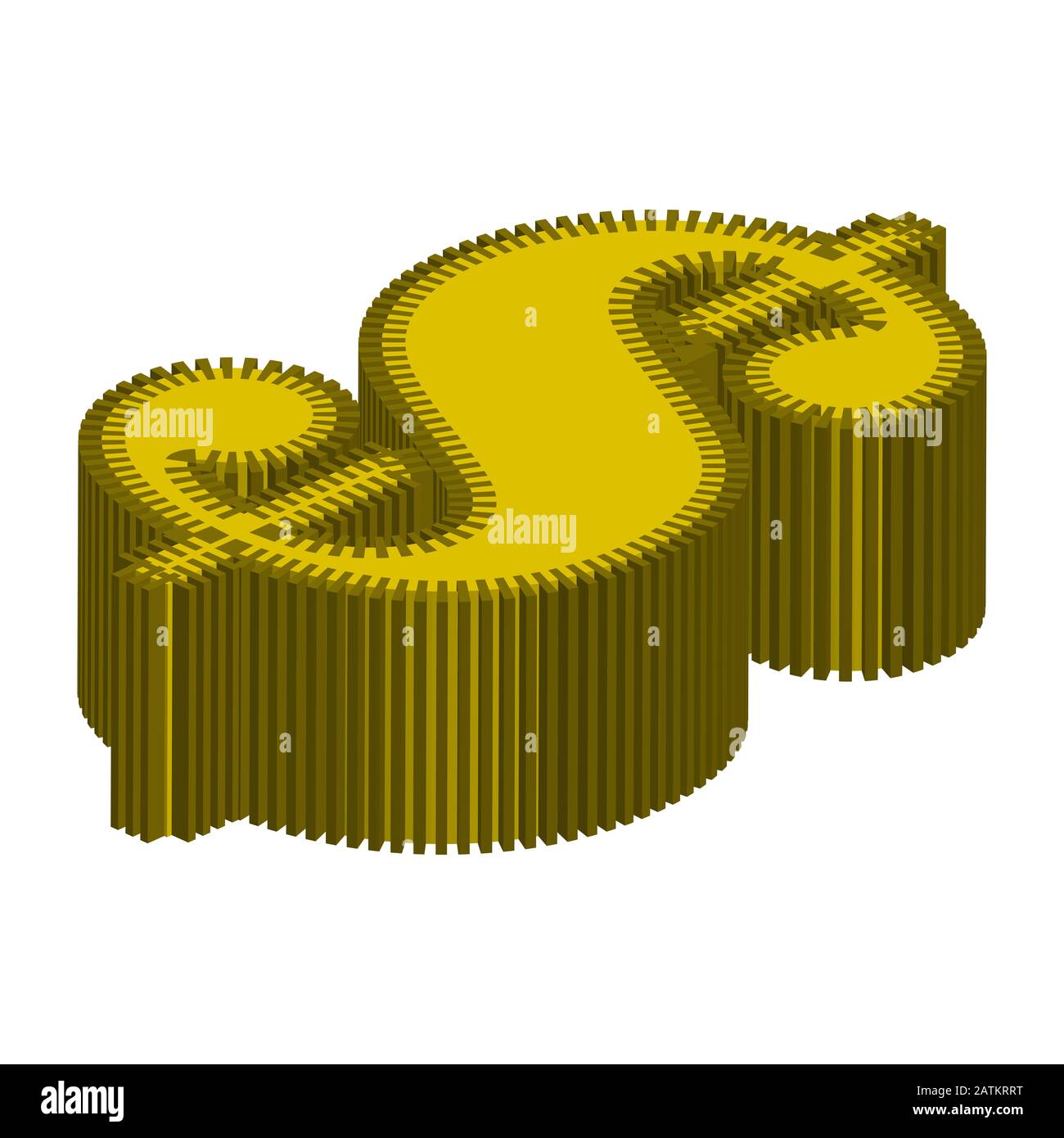 Un astratto 3d isometrico oro dollaro segno. Foto Stock
