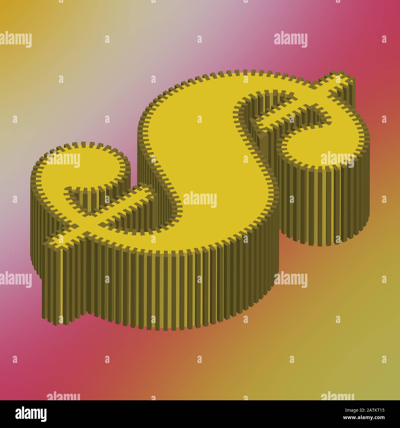 Un'immagine astratta di sfondo con simbolo del dollaro isometrico 3d. Foto Stock