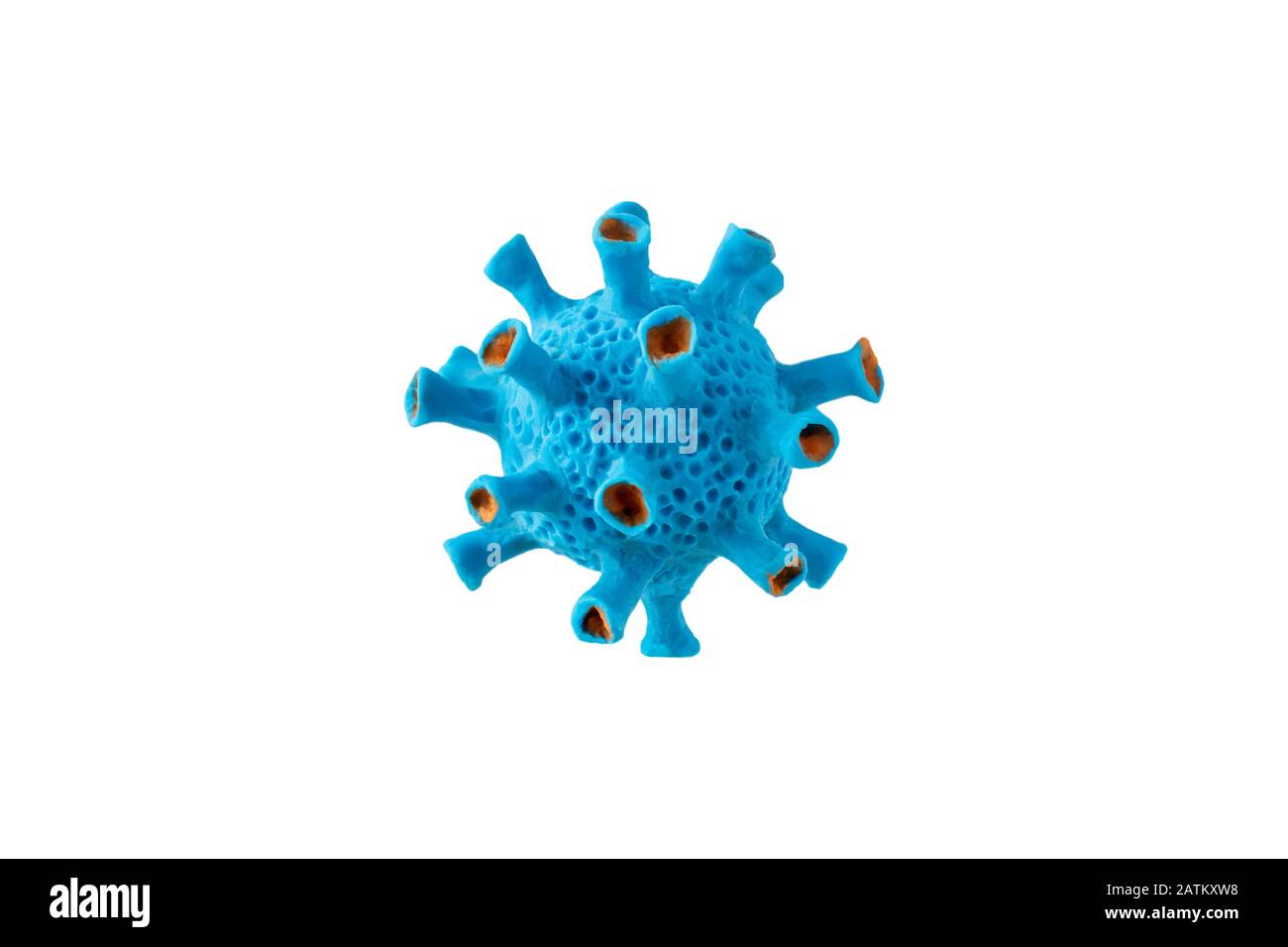 Cellula virale blu e arancione modello isolato su bianco Foto Stock