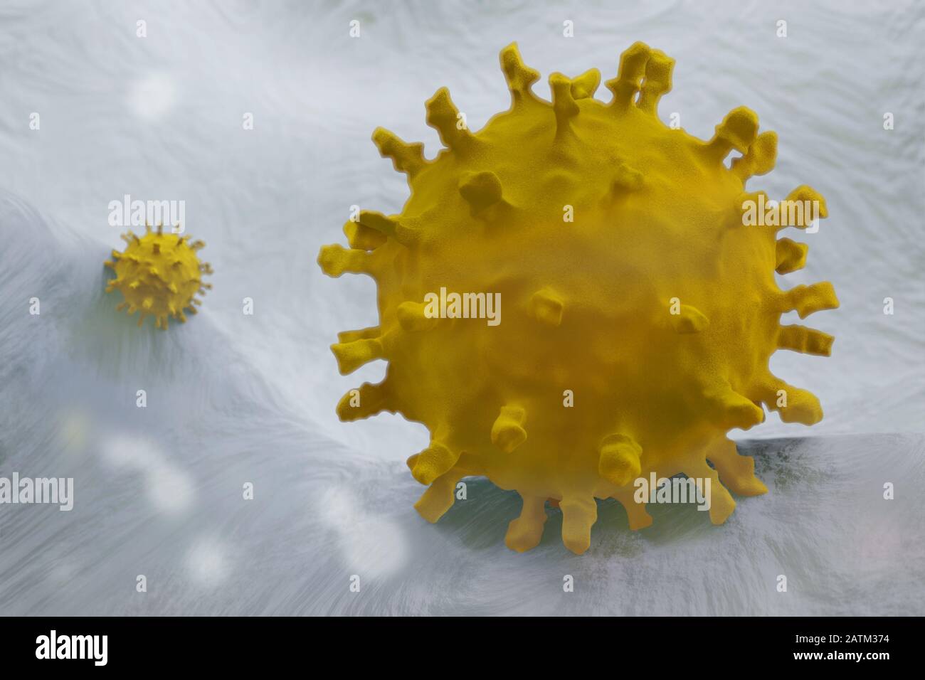 Illustrazione scientifica del virus Corona, 3D rendere basato su immagini microscopiche del virus dal focolaio del 2020 Cina Foto Stock