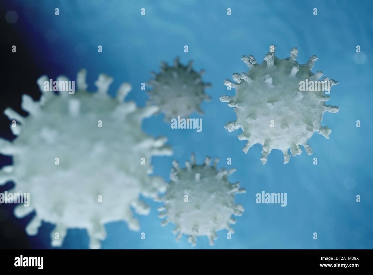 Illustrazione scientifica del virus Corona, 3D rendere basato su immagini microscopiche del virus dal focolaio del 2020 Cina Foto Stock
