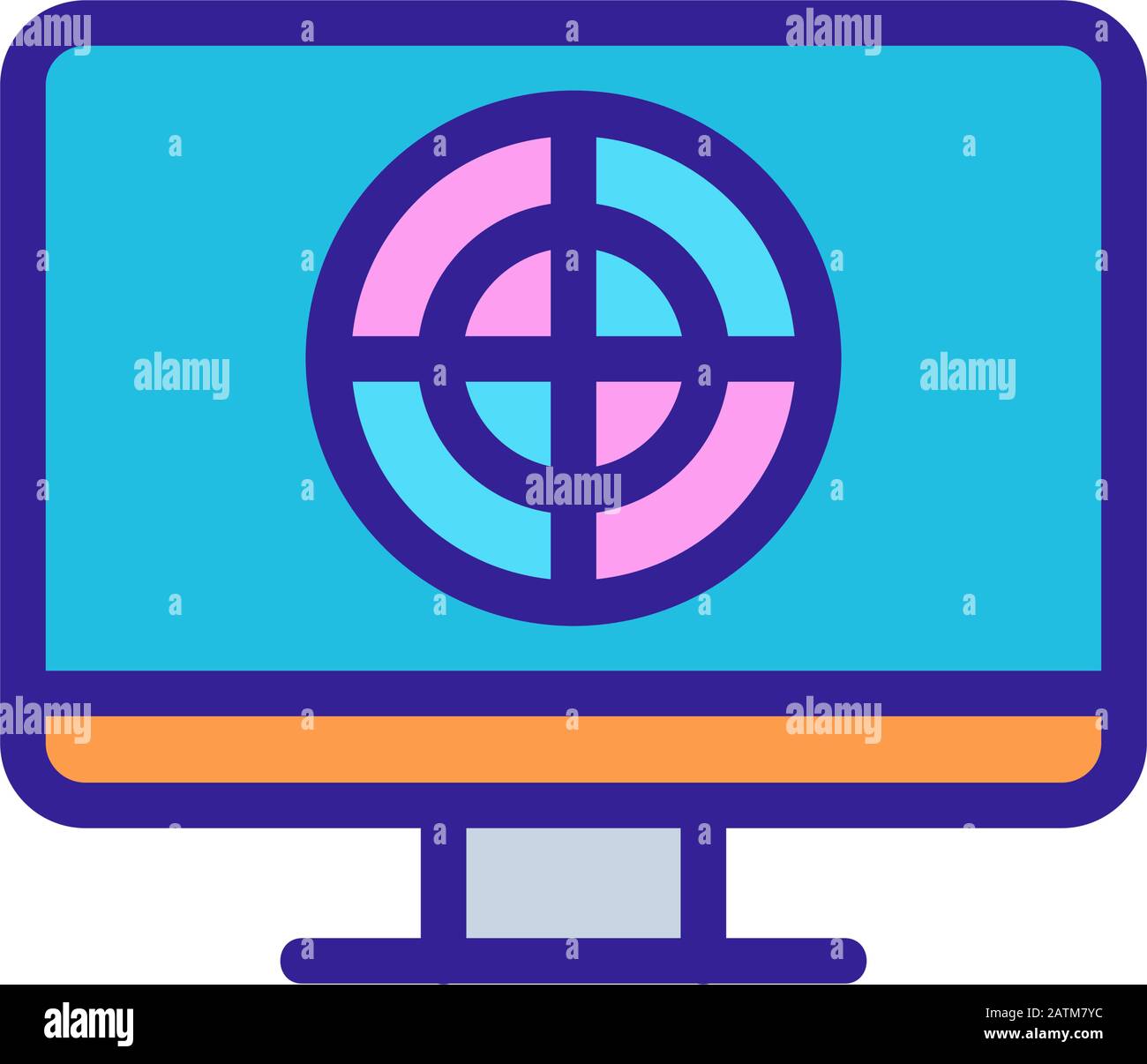 Il bersaglio nell'icona TV è il vettore. Illustrazione del simbolo del contorno isolato Illustrazione Vettoriale