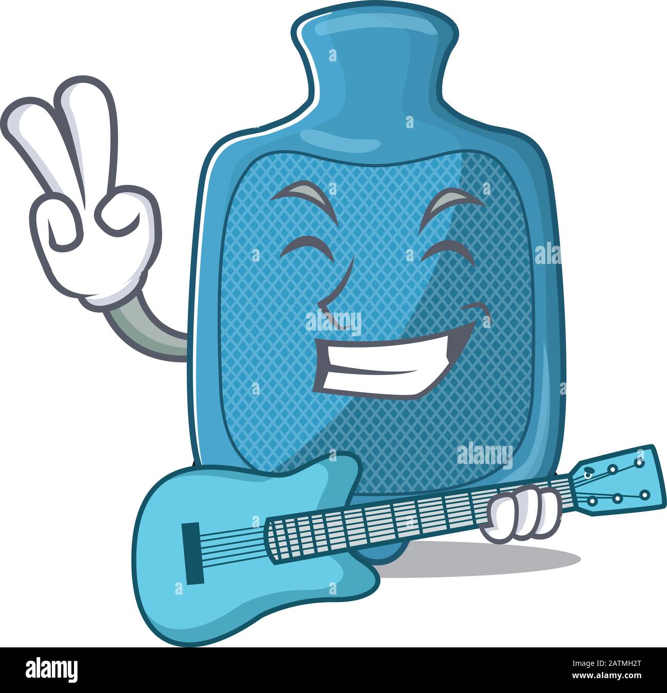 Una mascotte di borsa di acqua calda performance con chitarra Illustrazione Vettoriale