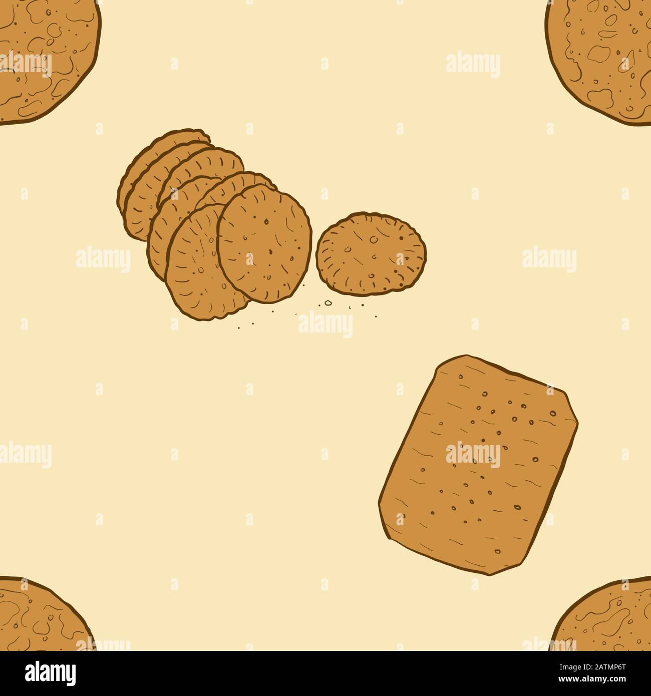 Modello senza cuciture di pane Cracker abbozzato. Utilizzabile per carta da parati o decorazioni di qualsiasi dimensione. Illustrazione Del Vettore Disegnato A Mano Illustrazione Vettoriale